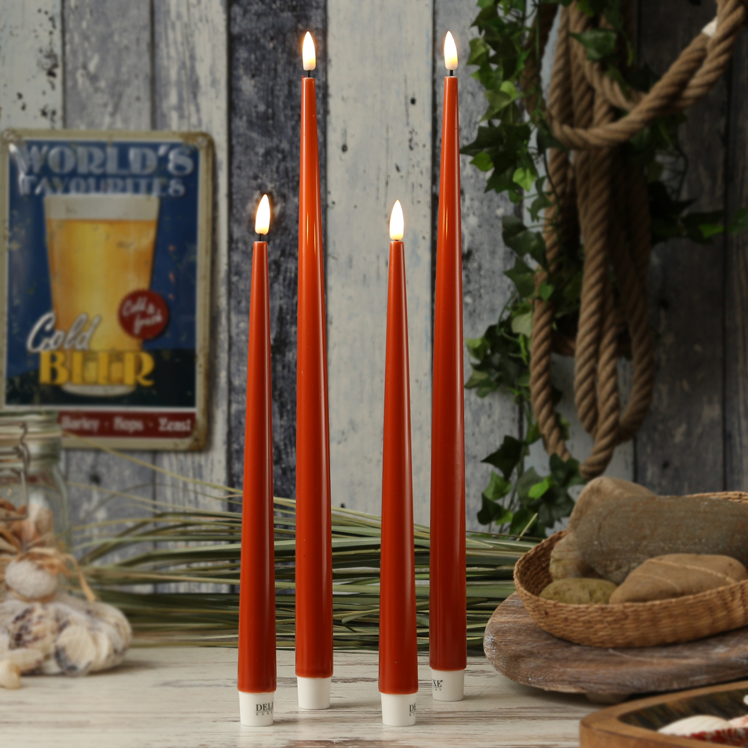 LED Stabkerzen ELLA - Echtwachs - realistische 3D Flamme - H: 38cm - orange - 2 Stück