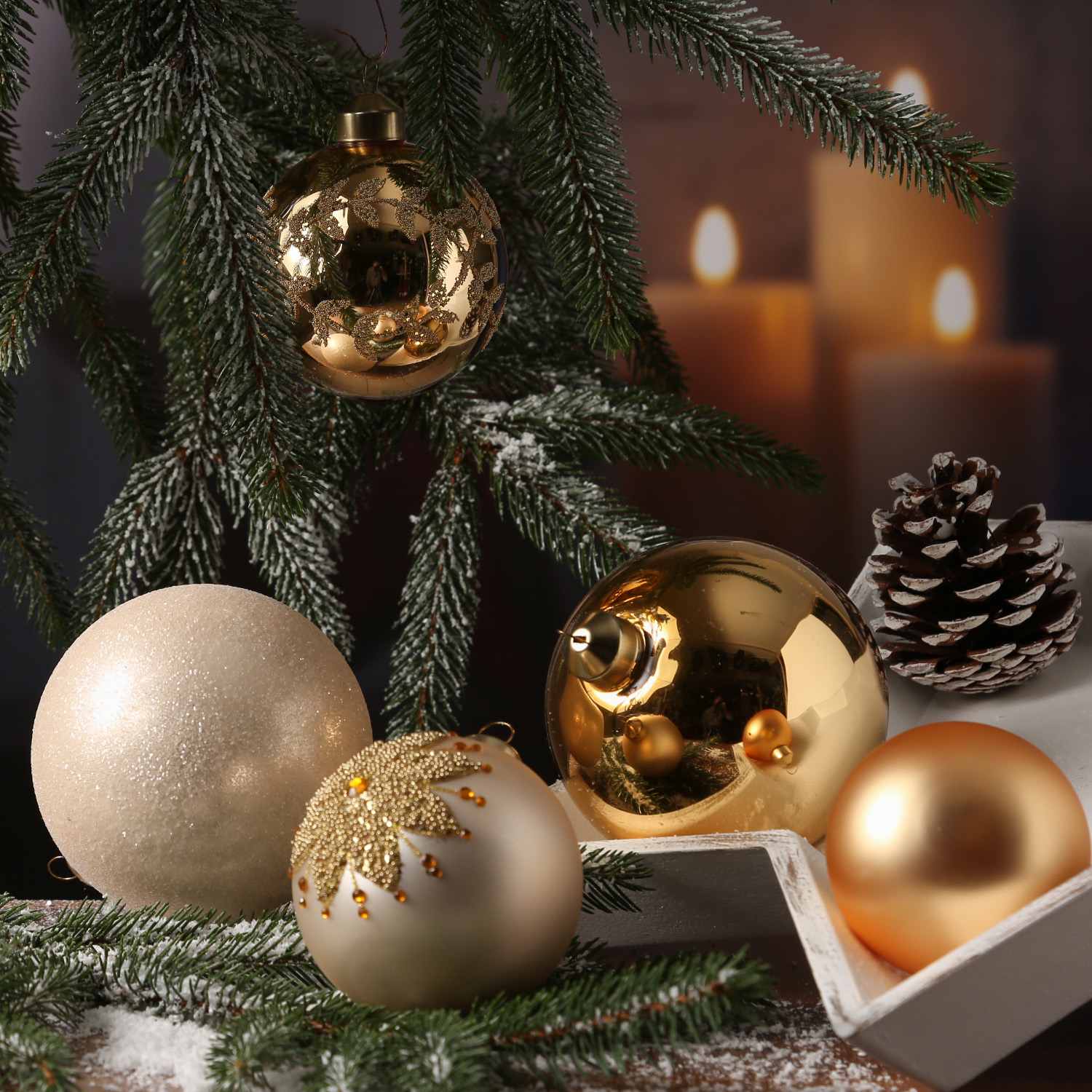 Christbaumkugel - Weihnachtskugel - Glas - 3 Größen - glänzend matt glitzernd - champagner gold 12St