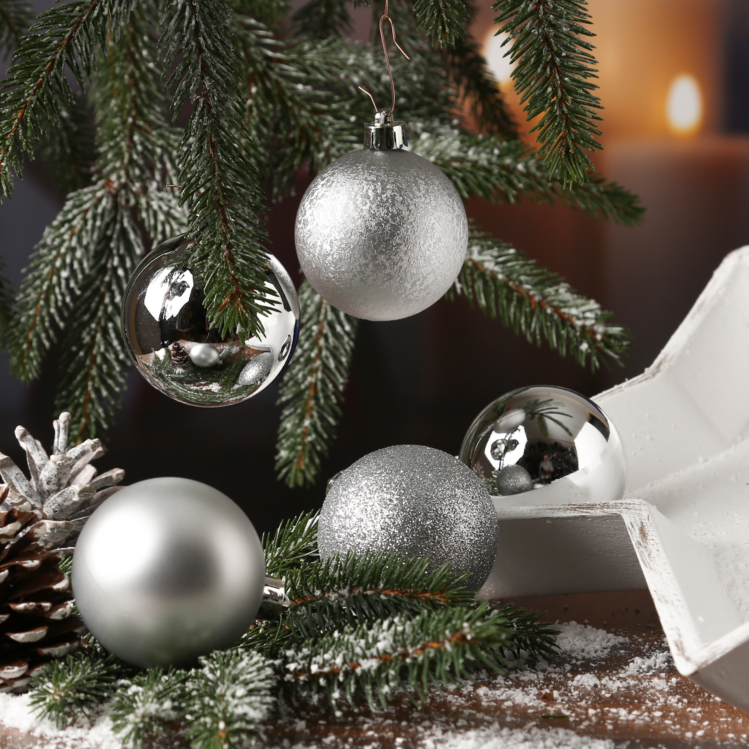 Christbaumkugel - Weihnachtsbaumkugel  - bruchfest - D:6cm - glänzend matt glitzernd - silber - 30St