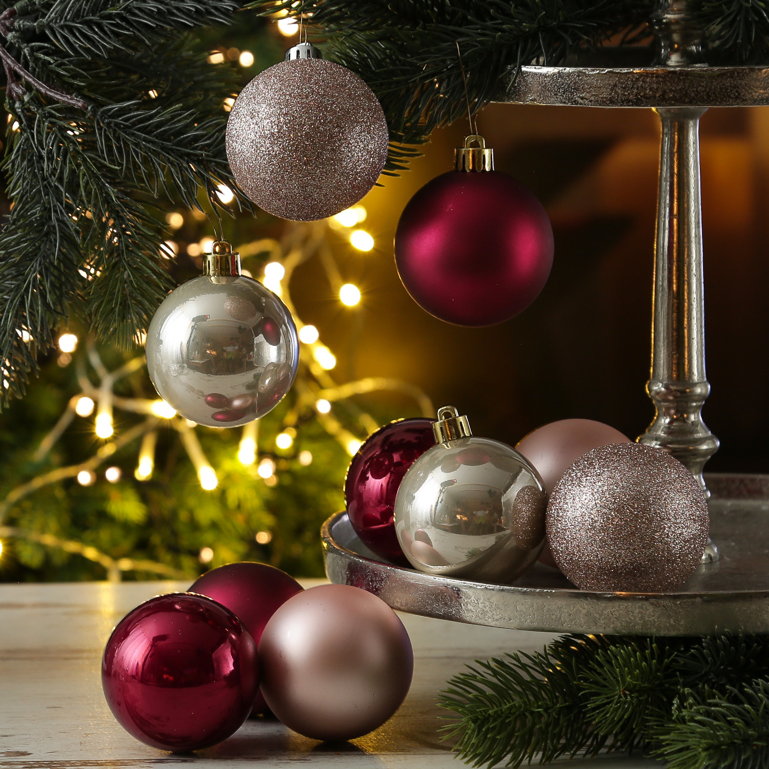 Christbaumkugeln - Baumkugel - bruchfest - D: 6cm - glänzend/matt/glitzernd - pink, rosa - 30St.