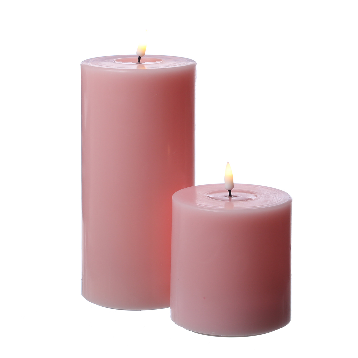 LED Stumpenkerze MIA - Echtwachs - realistische 3D Flamme - H: 20cm - D: 10cm - Batterie - rosa
