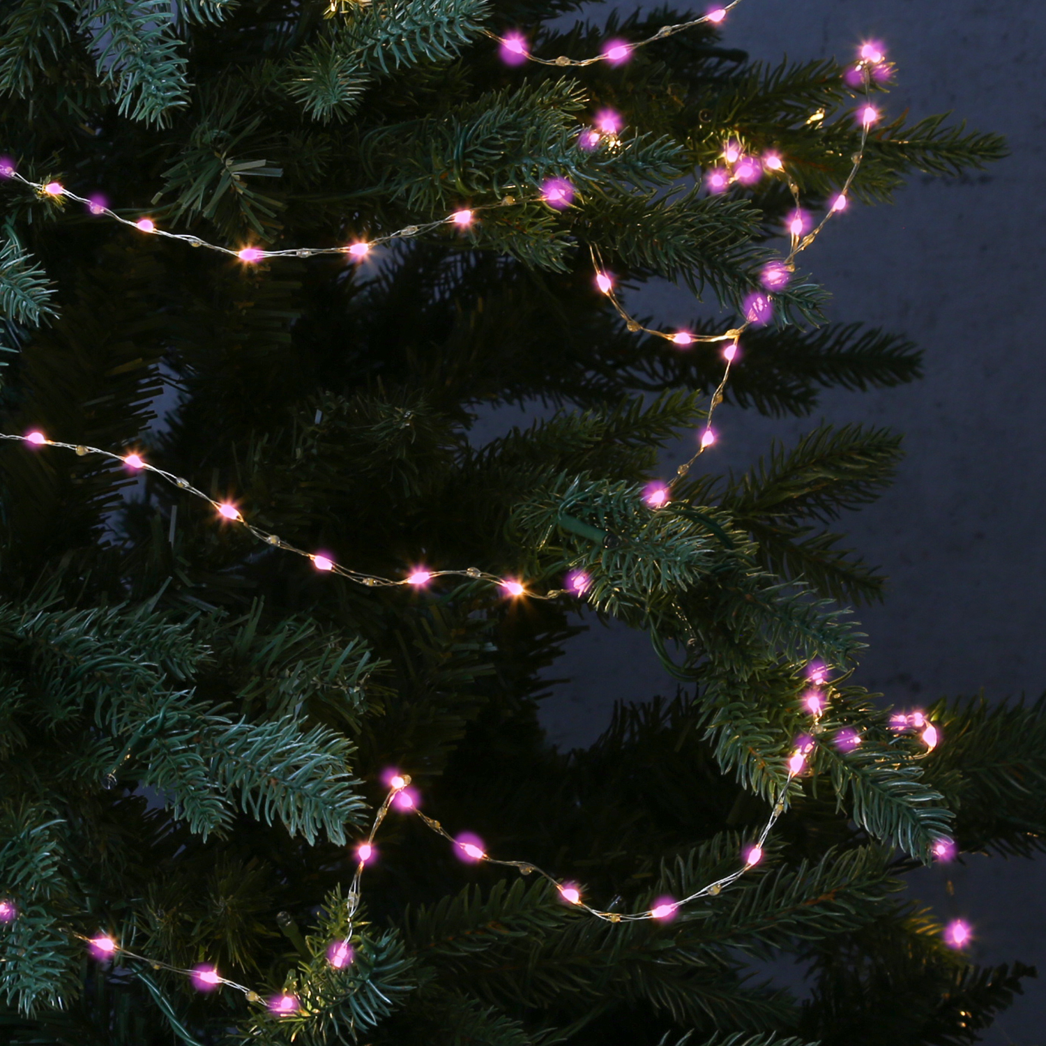 LED Drahtlichterkette Compact - 378 pink-/bernsteinfarbene LED - L: 6m - 8 Funkt. - Trafo - gold