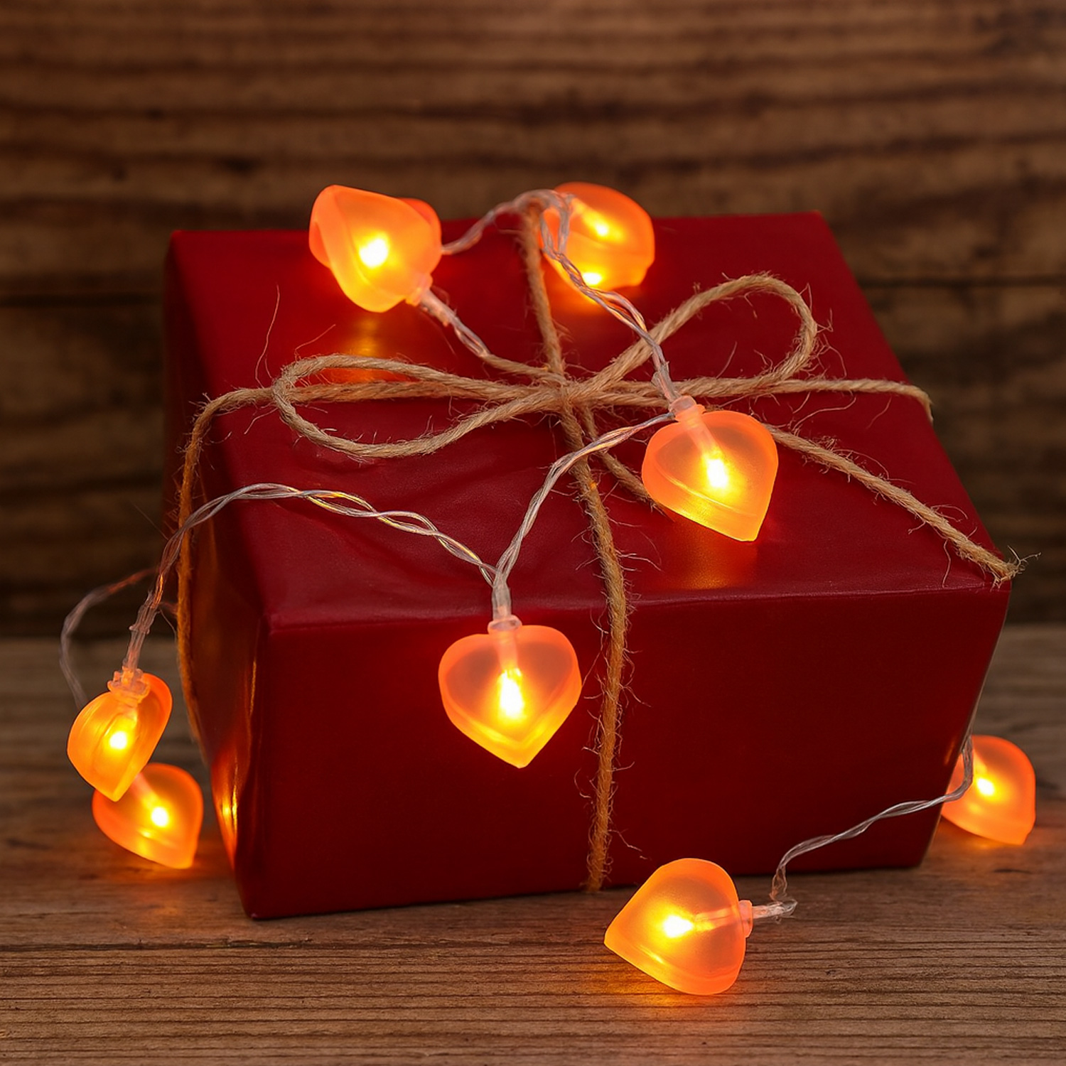 LED Lichterkette Herzen - 10 warmweiße LED - L 90cm - Batteriebetrieb - rosa