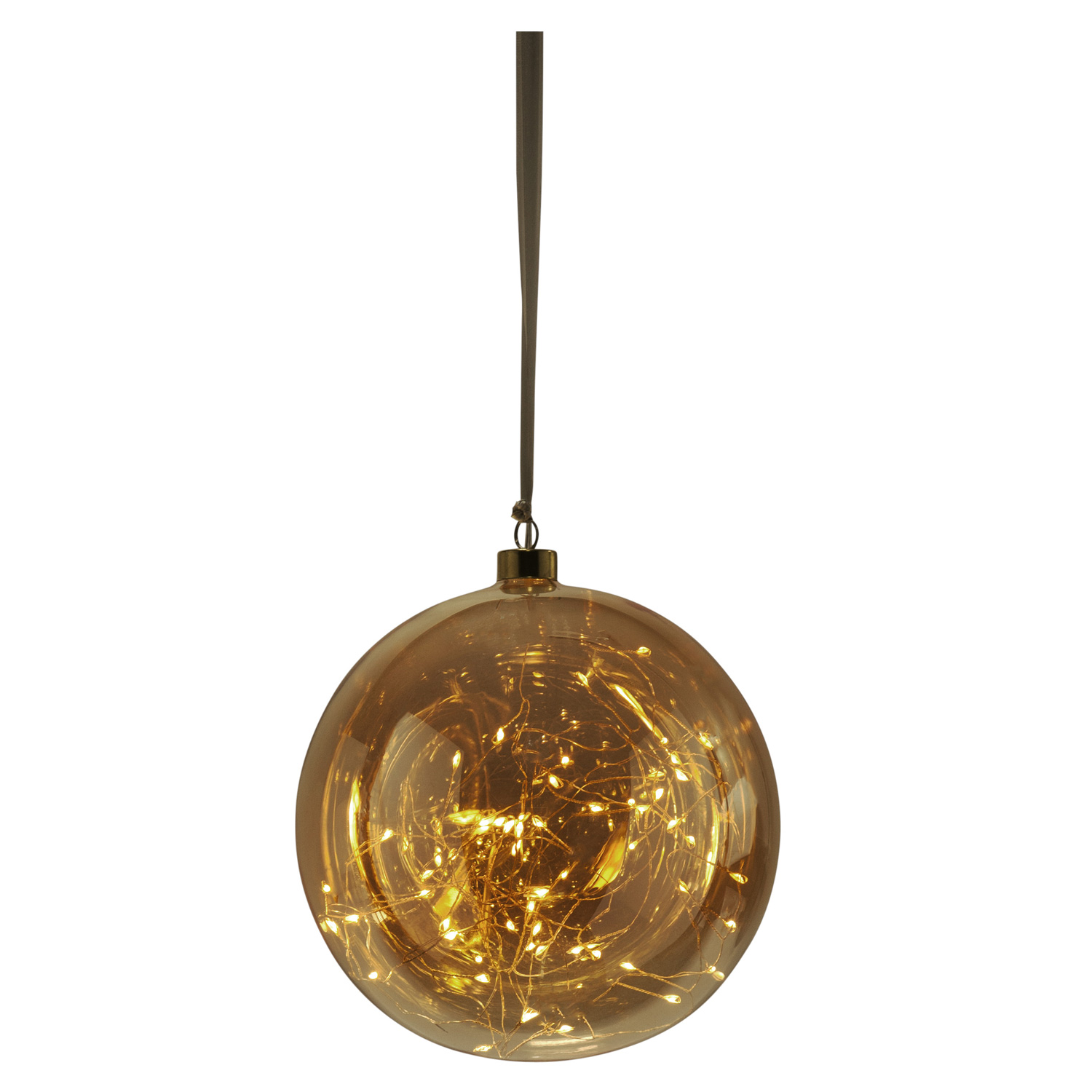 Glaskugel GLOW - amber Glas - 80 warmweiße LED am Draht - D: 20cm - inkl. Trafo - 3m Kabel
