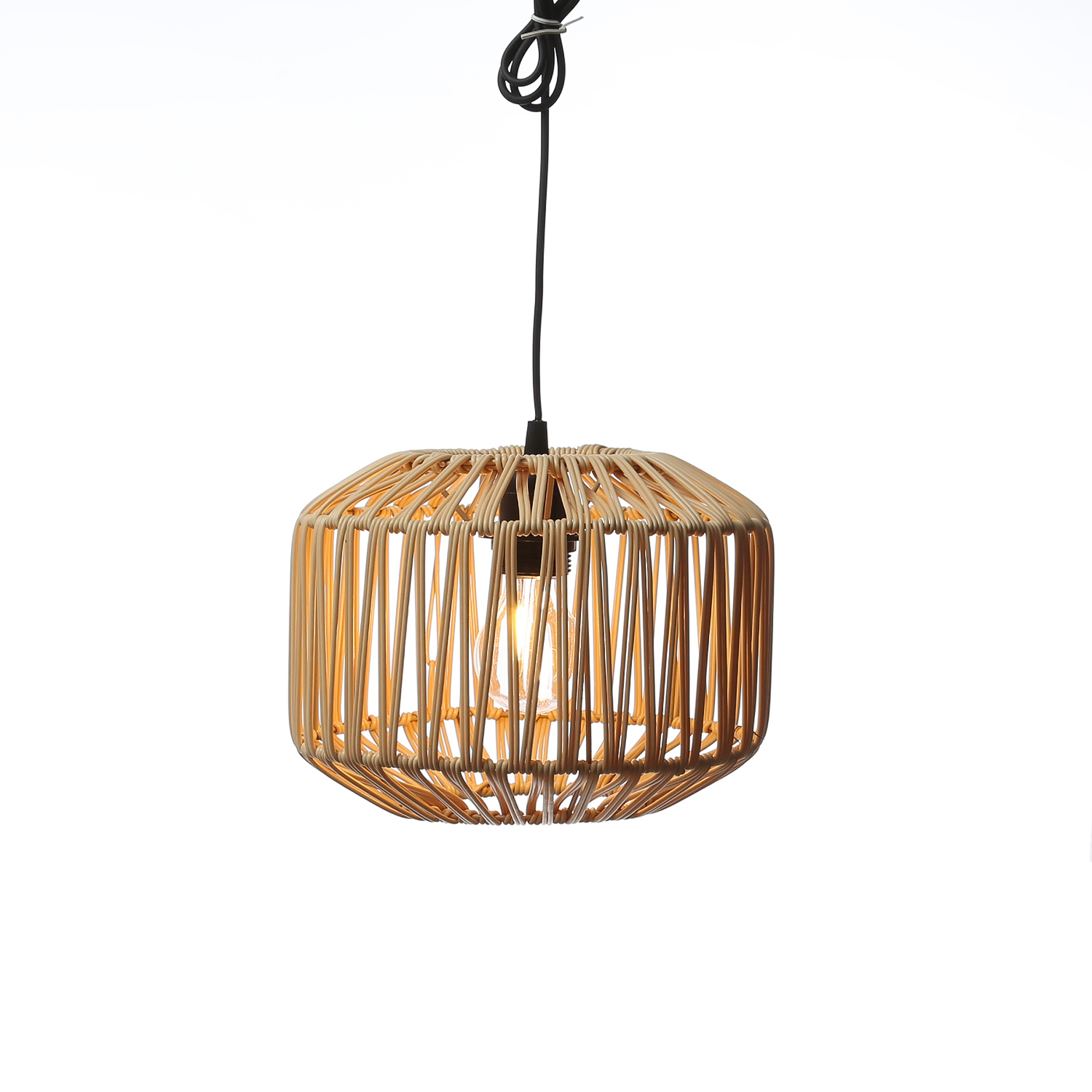 LED Hängeleuchte - Lampenschirm aus Kunststoffseil - D: 24,5cm - Batterie - Timer - outdoor