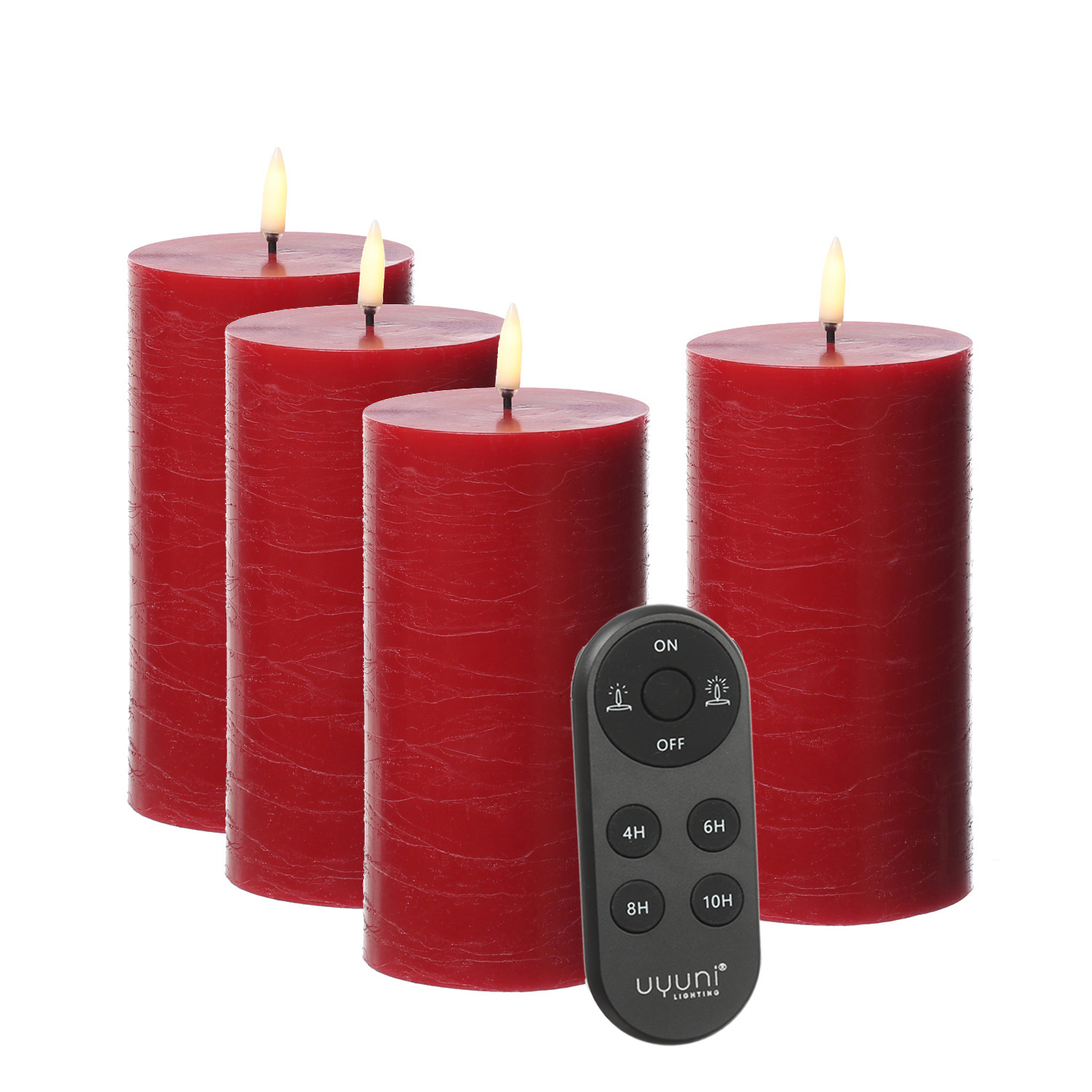 LED Kerzenset PIA - Rustik-Optik - H: 15cm - inkl. Batterien und Fernbedienung - rot - 4er Set