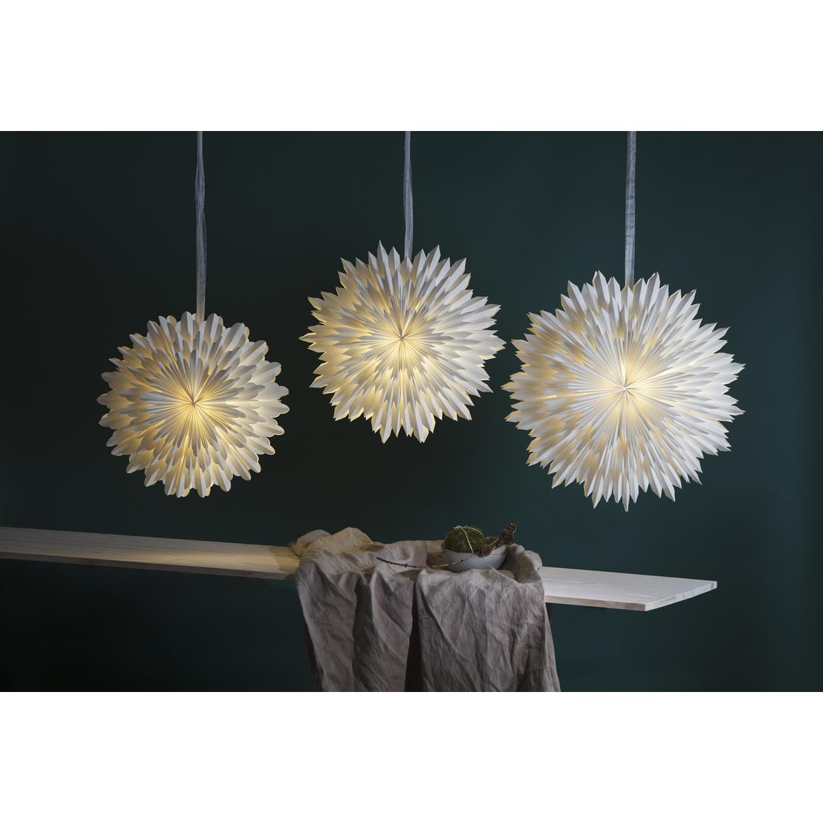 Papierstern - Ice - hängend - D: 50cm - mit Band - zerknittertes Papier - 3 - lagig - weiß