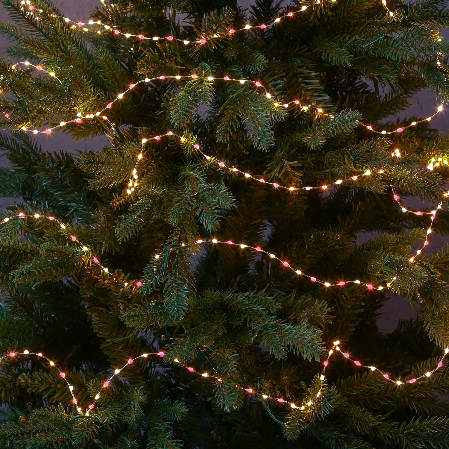 LED Drahtlichterkette Compact - 378 pink-/bernsteinfarbene LED - L: 6m - 8 Funkt. - Trafo - gold