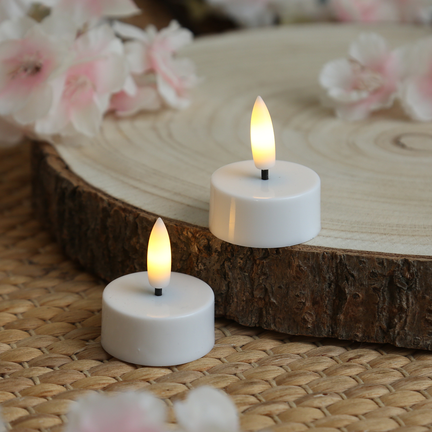 LED Mini Teelichter - Kunststoff - inkl. Batterien - Timer - D: 3,8cm - weiß - 2 Stück