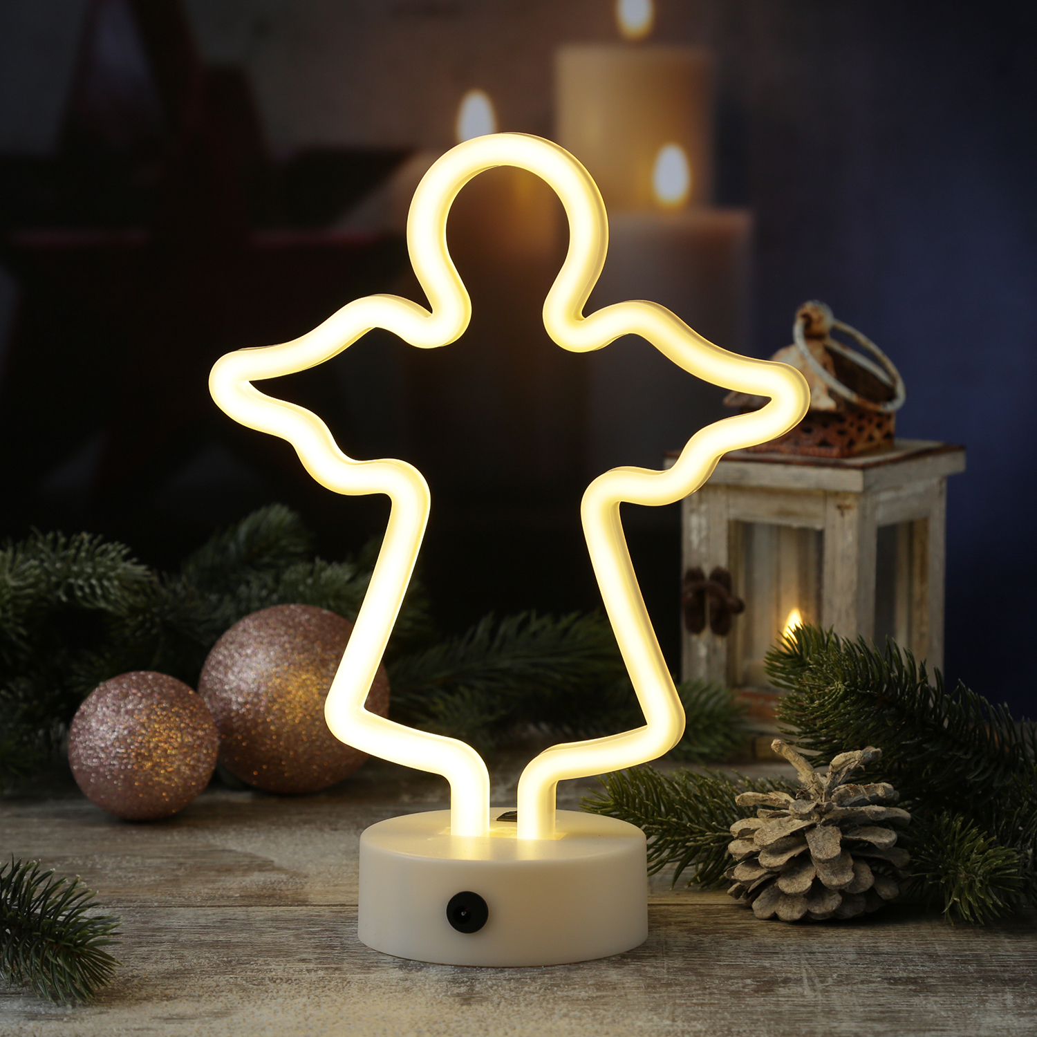 LED NEON Figur ENGEL - Neon Schild - H: 28cm - Batterie oder USB Betrieb - stehend - warmweiß