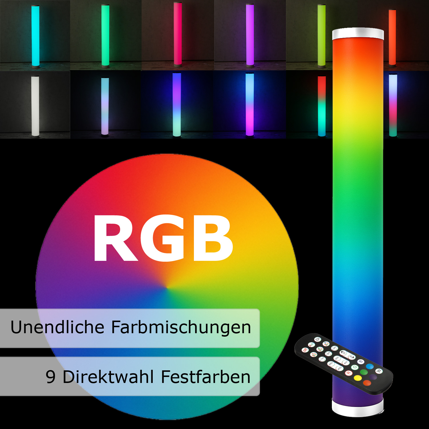 LED COLOR TUBE RAINBOW Lichtsäule - 1m - RGB Farbwechsel - Fernbedienung