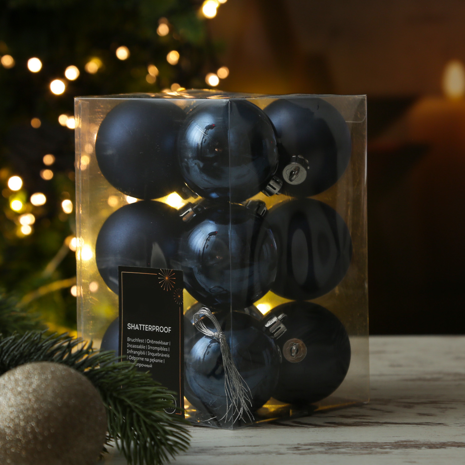 Christbaumkugeln - Weihnachtbaumskugeln - bruchfest - D:6cm - glänzend/matt  - dunkelblau - 12er Set