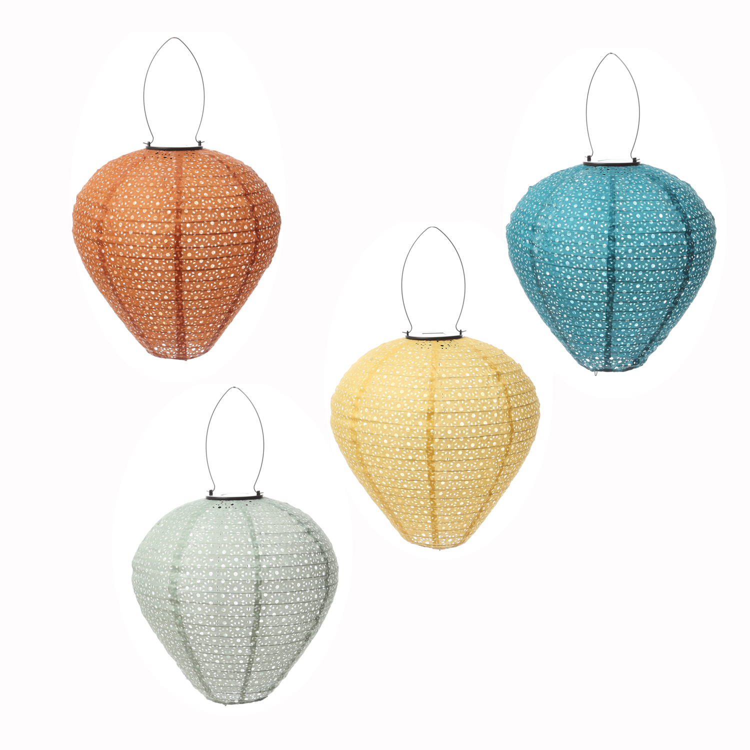 LED Solar Lampion Ballon - mit Blumenmuster - H: 30cm - D: 30cm - Lichtsensor - bunt - 4er Set