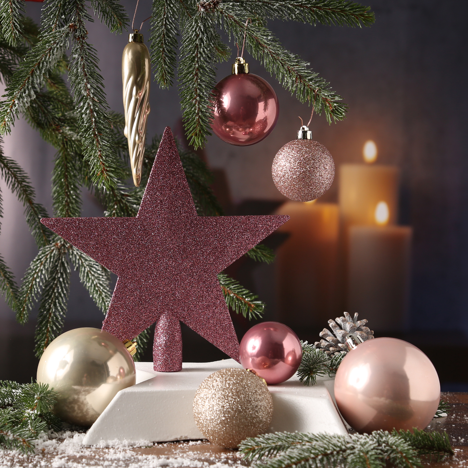 Christbaumkugel - Weihnachtskugel - bruchfest - glänzend matt glitzernd - champagner rosa - 33er Set