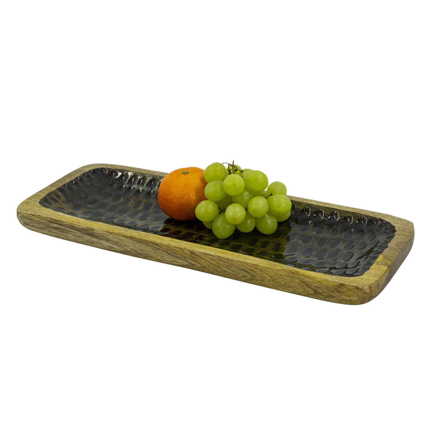 Holztablett - rechteckig - Mangoholz - emailliert - L: 35cm - H: 2,7cm - natur, grün