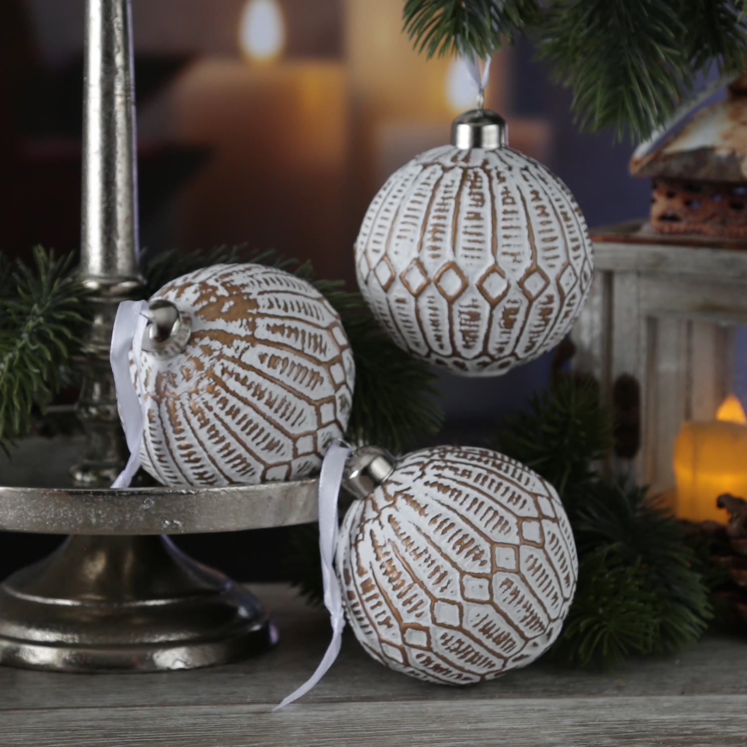 Christbaumkugel - Weihnachtsbaumkugel - Glas - D: 8cm - matt - weiß, gold - 12er Set