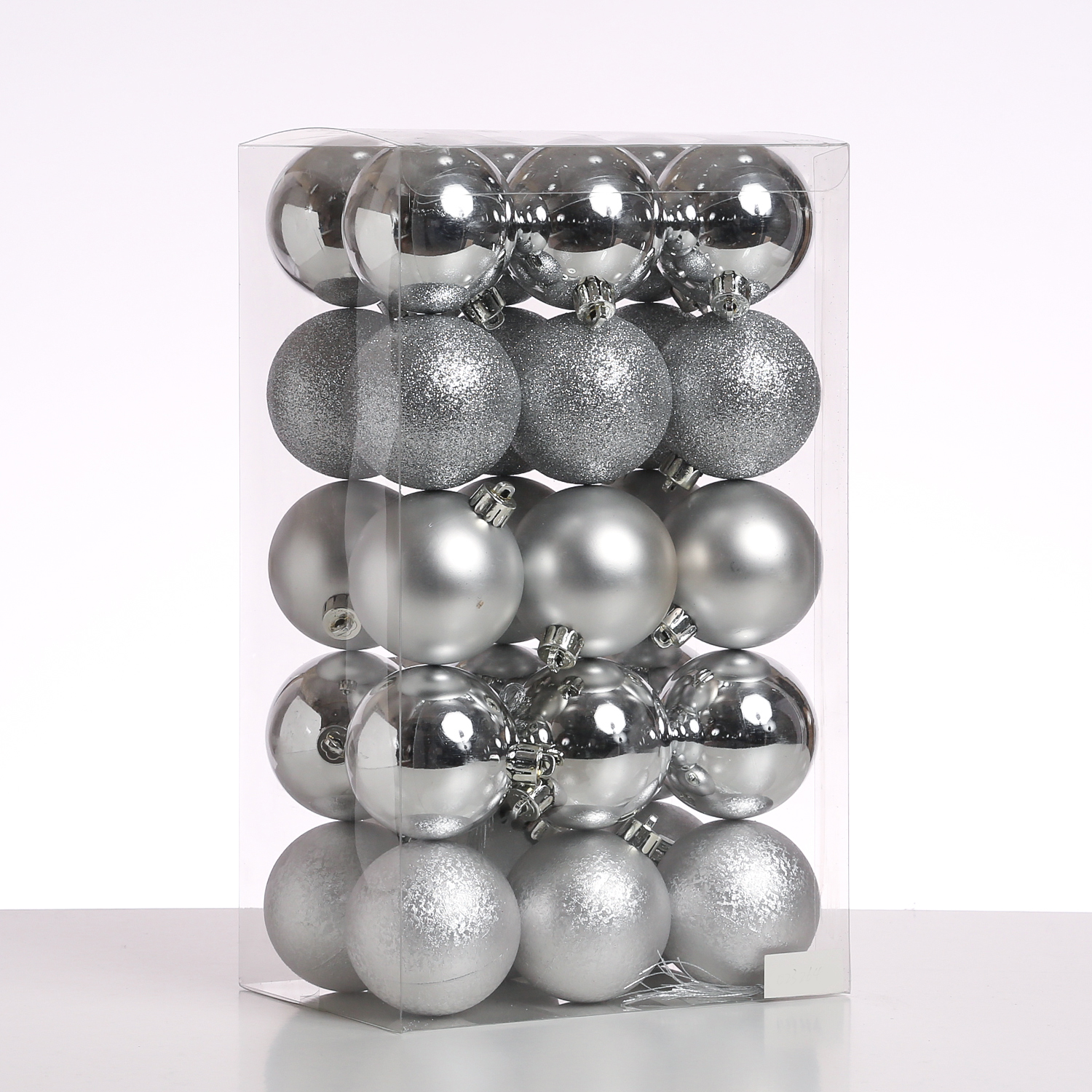 Christbaumkugel - Weihnachtsbaumkugel  - bruchfest - D:6cm - glänzend matt glitzernd - silber - 30St