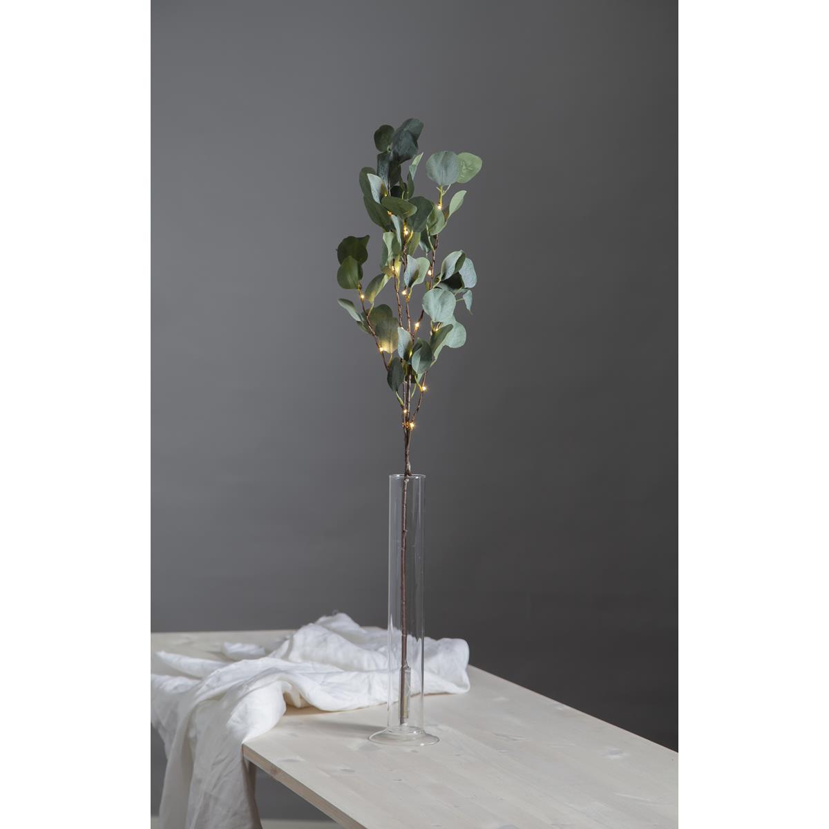 LED Leuchtzweig "Eukalyptus" - 15 warmweiße LED - H: 90cm - Batteriebetrieb - Timer - grüne Blätter
