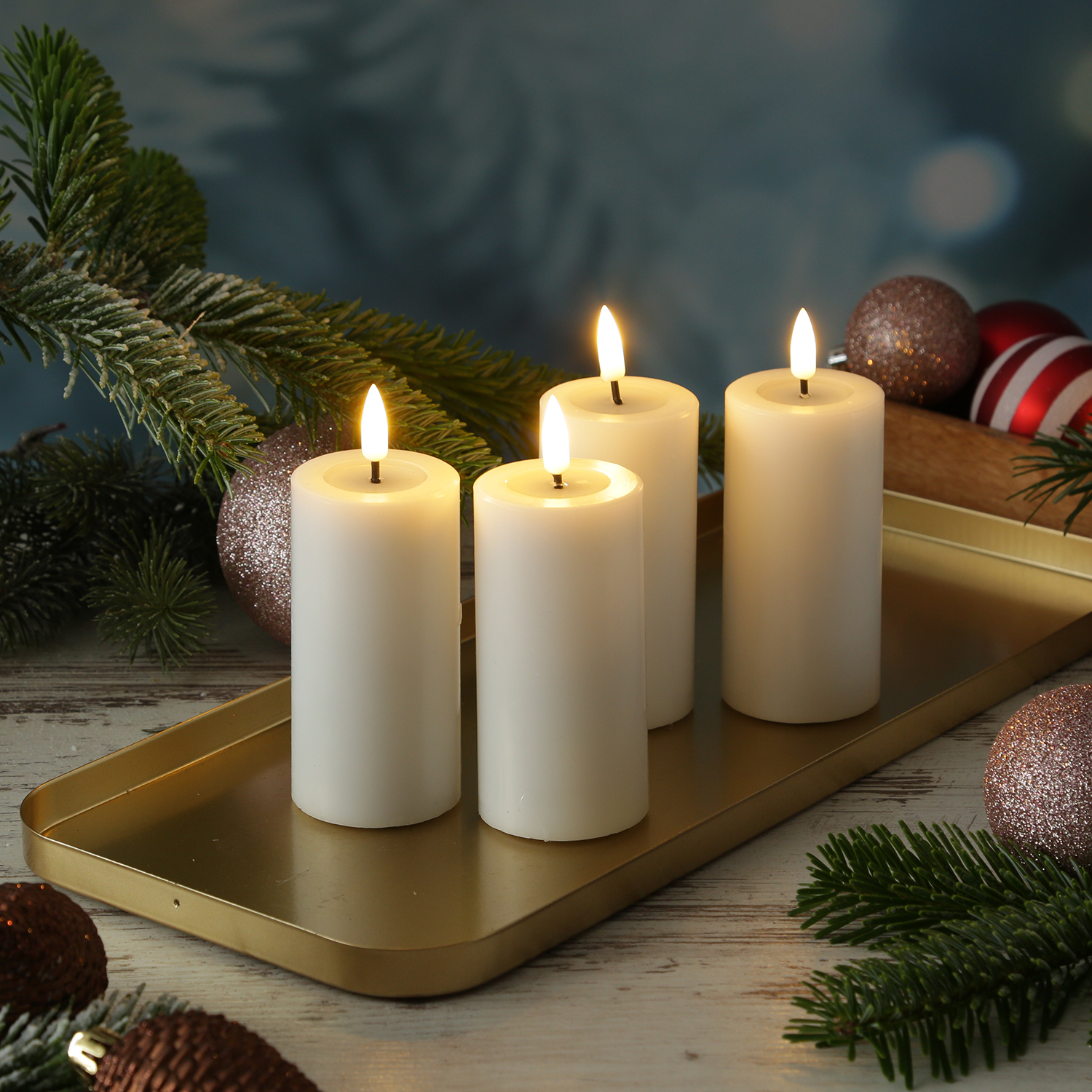 LED Kerzenset MIA - Echtwachs - H: 10cm/D: 5cm - mit Batterien/Fernbedienung - weiß - 4er Set