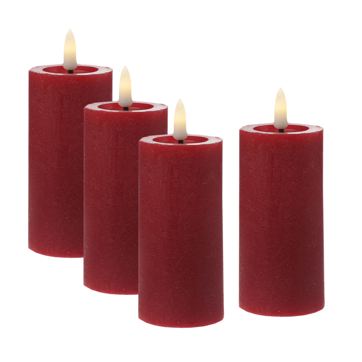 LED Kerzenset LINA - Rustik-Optik - Echtwachs - H: 12,5cm - D: 5cm - Timer - rot - 4er Set
