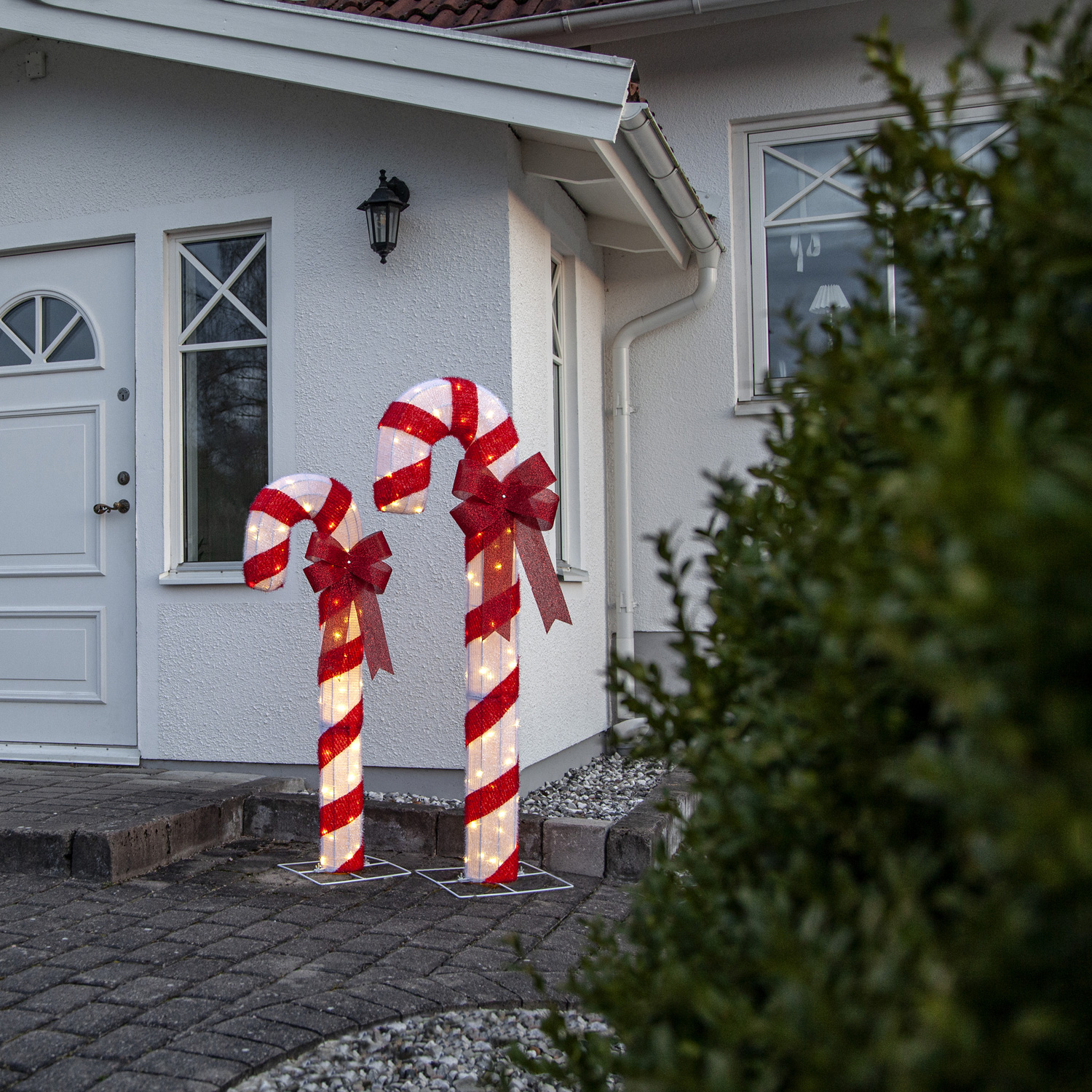 LED Zuckerstange - 50 warmweiße LED - H: 1,2m - inkl. Trafo - für Außen - rot, weiß