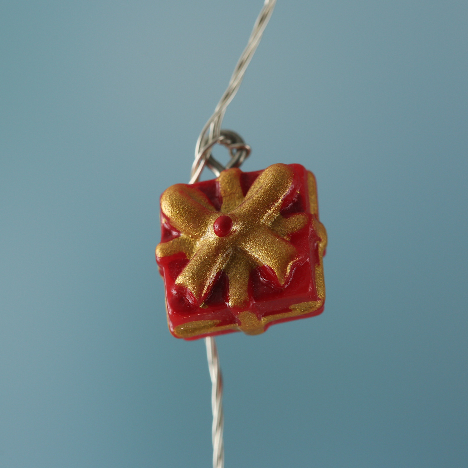 LED Drahtlichterkette GESCHENK - 20 warmweiße LED - L: 1,90m - Timer - Batterie - rot, gold