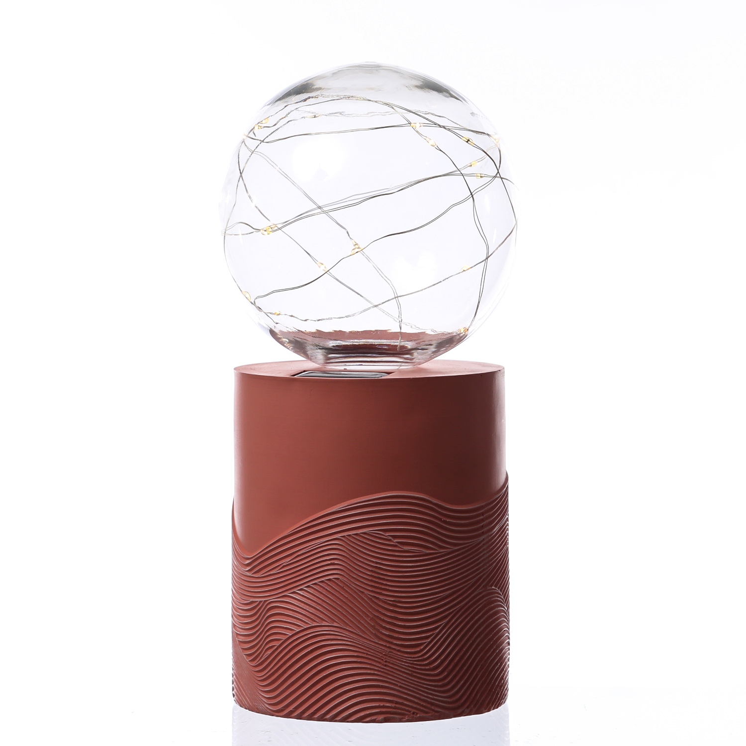 LED Solar Tischlampe GLOW - Kugelleuchte mit Sockel - warmweiße LED - H: 27cm - Außen - orange