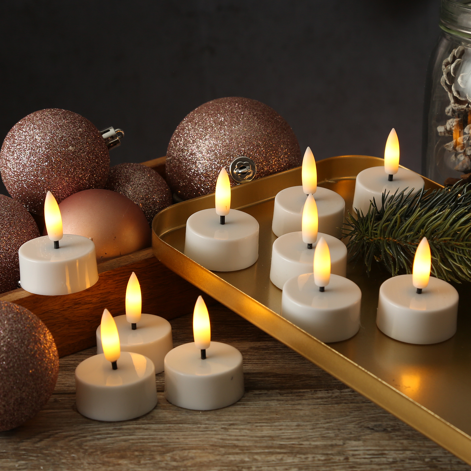 LED Mini Teelichter - Kunststoff - inkl. Batterien - Timer - D: 3,8cm - weiß - 10 Stück