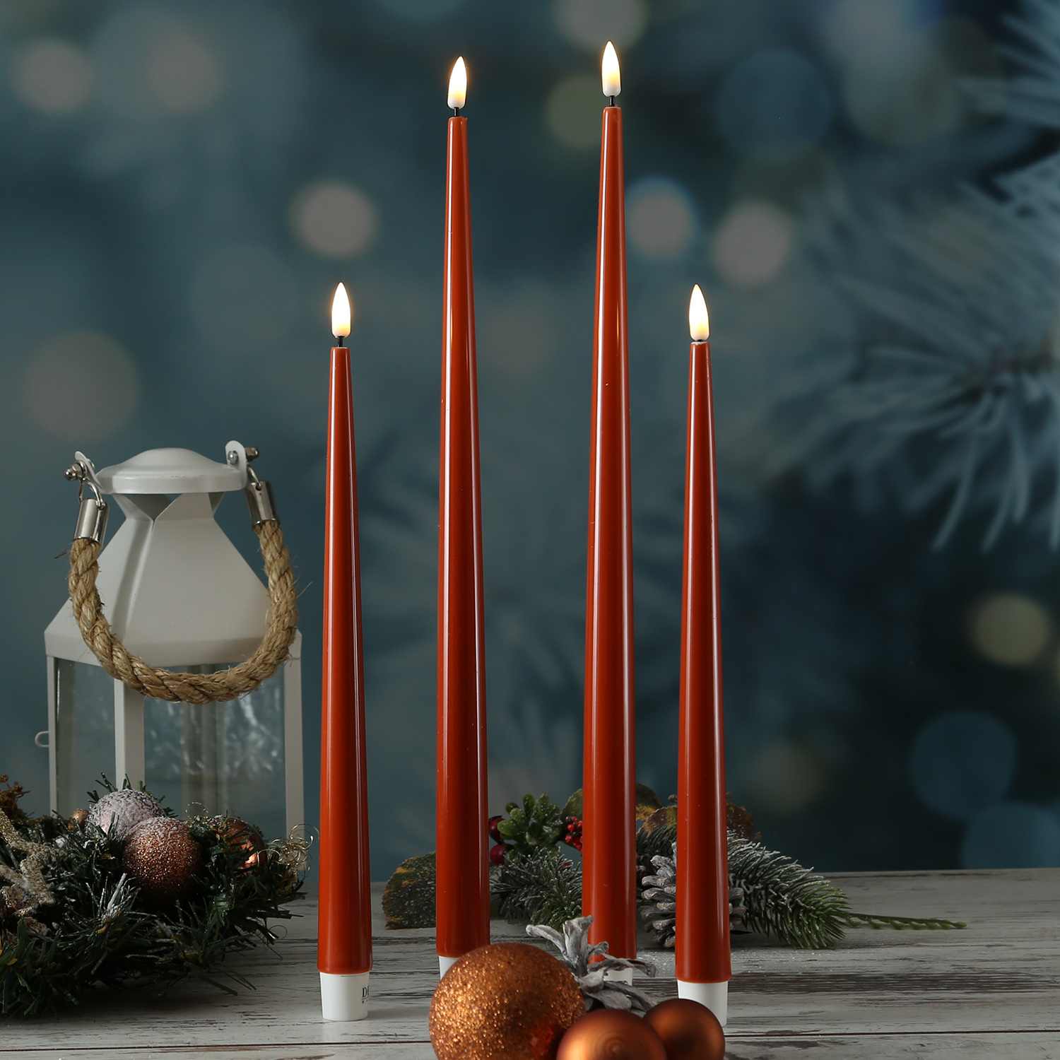 LED Stabkerzen ELLA - Echtwachs - realistische 3D Flamme - H: 38cm - orange - 2 Stück