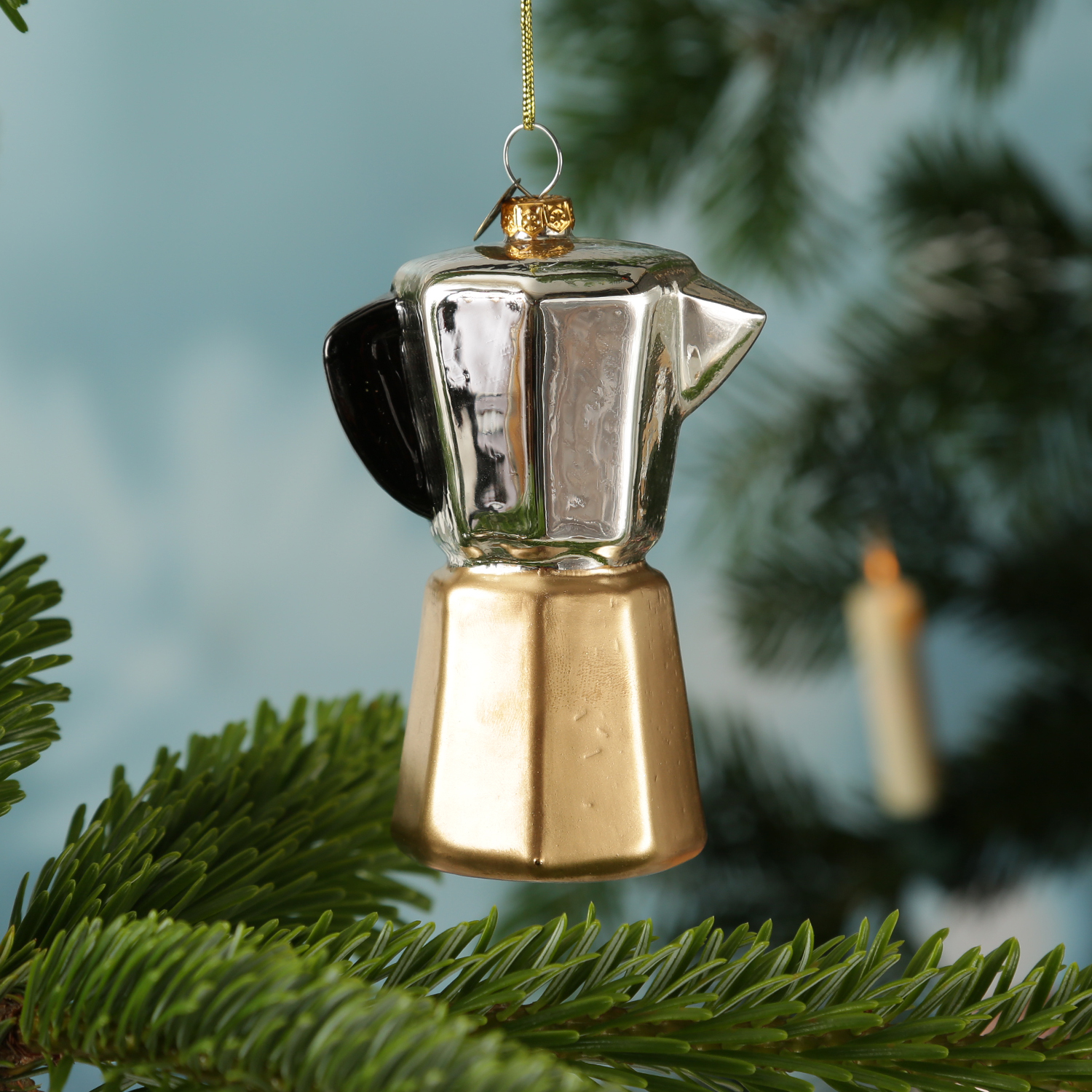Weihnachtsbaumschmuck Espressokanne - Glas - Christbaumschmuck Espressokocher - H: 10cm