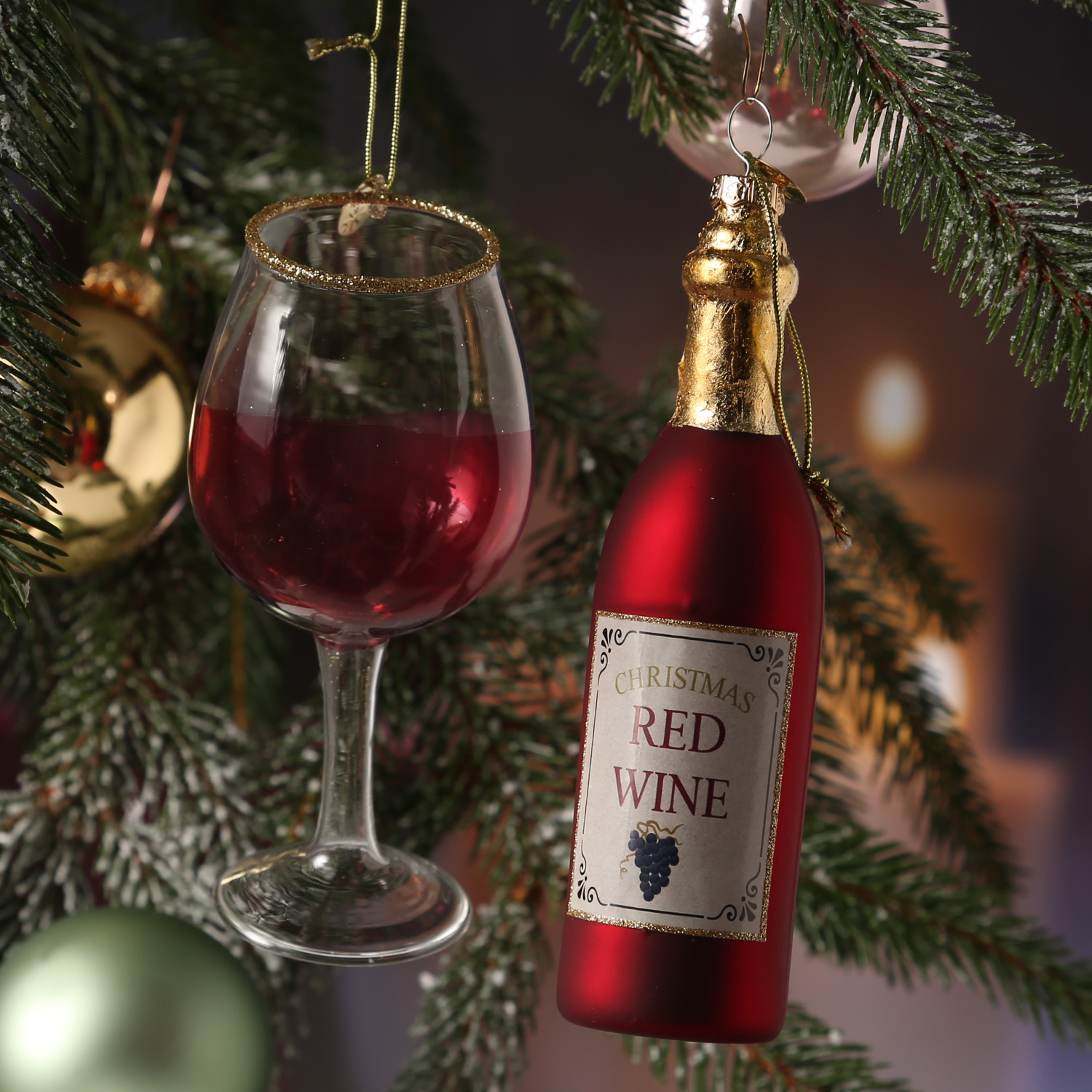Weihnachtsbaumschmuck ROTWEIN - Glas - inkl. Aufhänger - rot, gold - 2er Set
