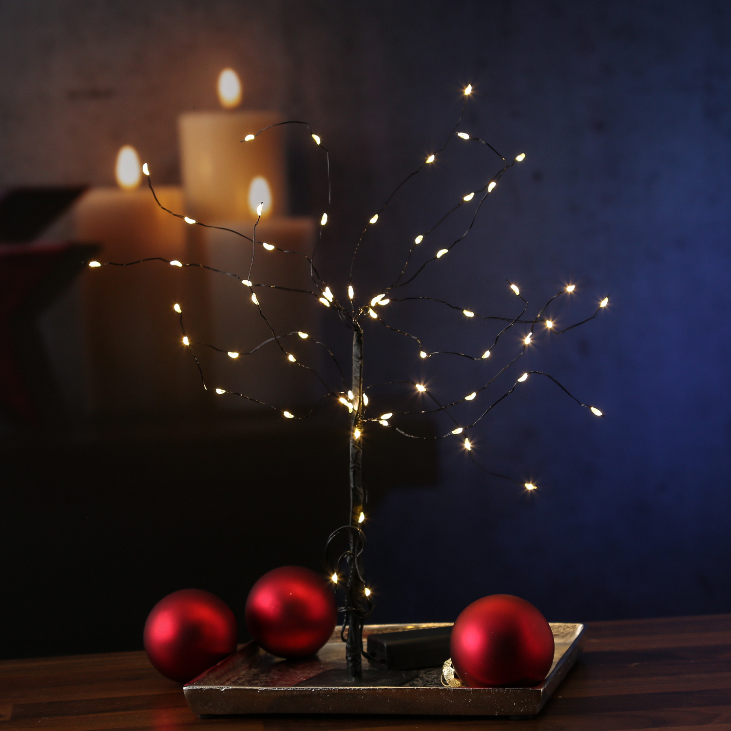 LED Baum Mini - Weidenbaum - Dekoleuchte - 60 warmweiße LED - Batteriebetrieb - schwarz