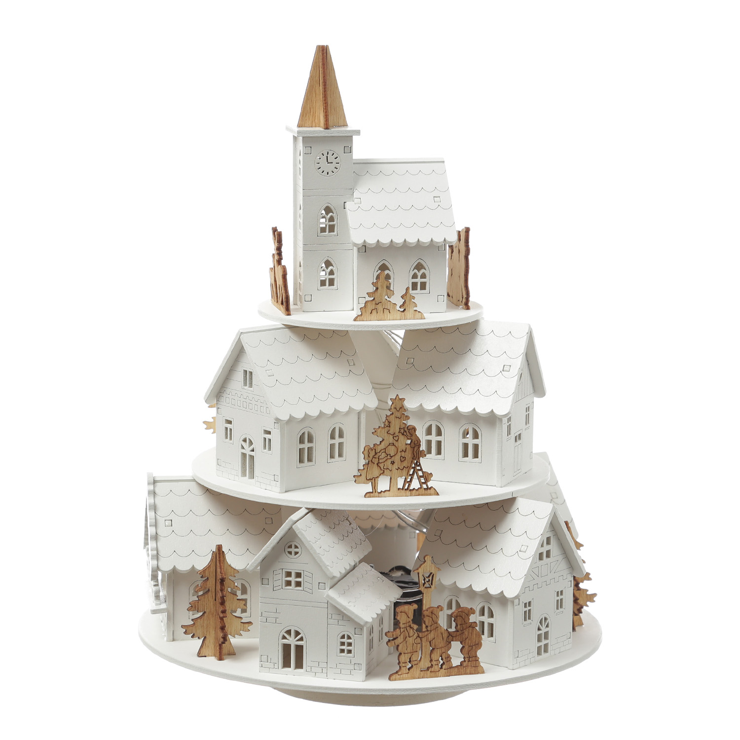 LED Weihnachtsdorf mit Musik - beleuchtete Winterlandschaft - Spieluhr - H: 29cm - Timer - weiß