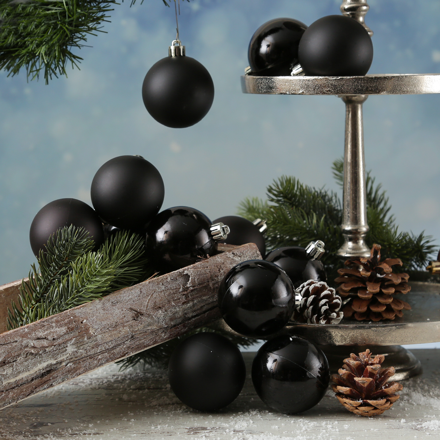 Christbaumkugeln - Weihnachtbaumskugeln - bruchfest - D: 6cm - glänzend/matt  - schwarz - 12er Set