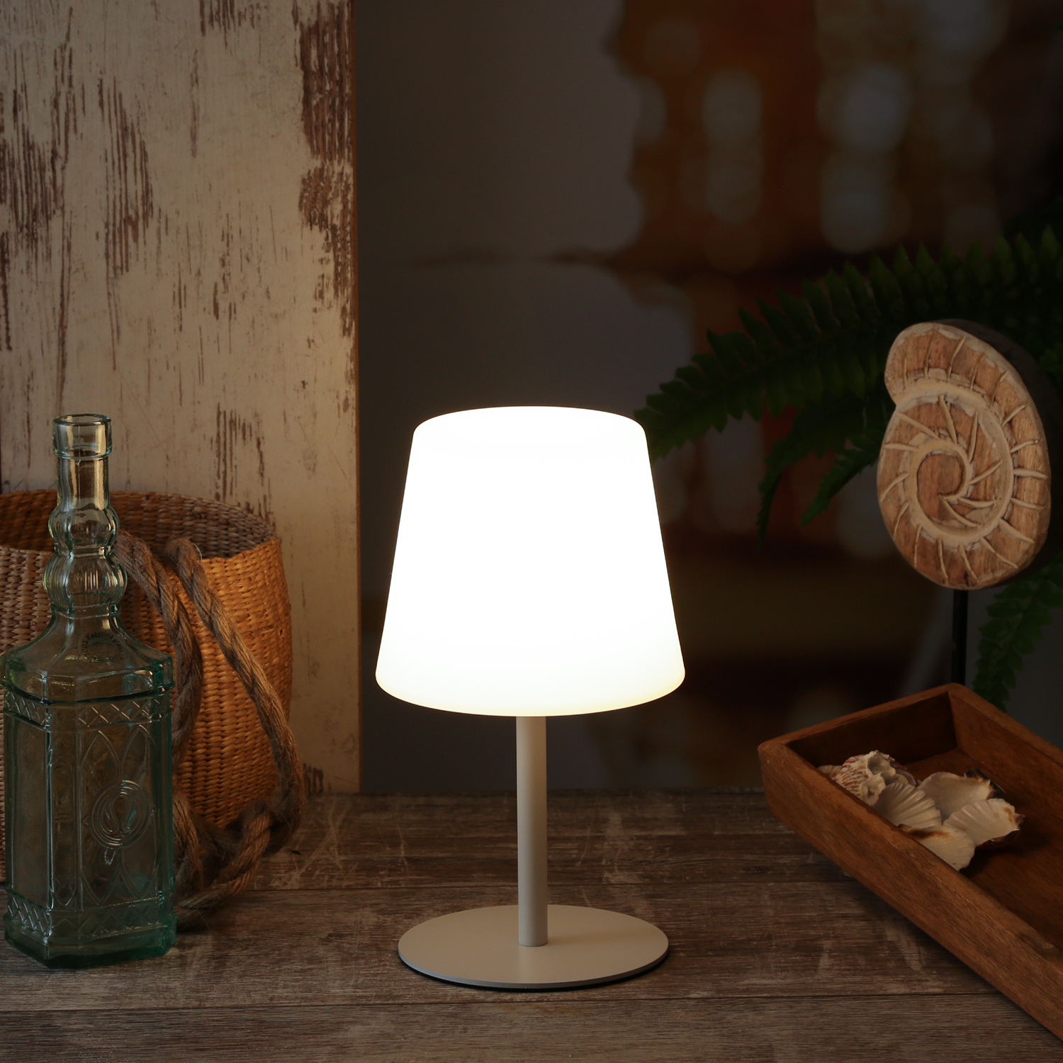 LED Garten Tischlampe - 4 Helligkeitsstufen - 2 Höhen - H: 40cm - wiederaufladbar per USB - f. Außen