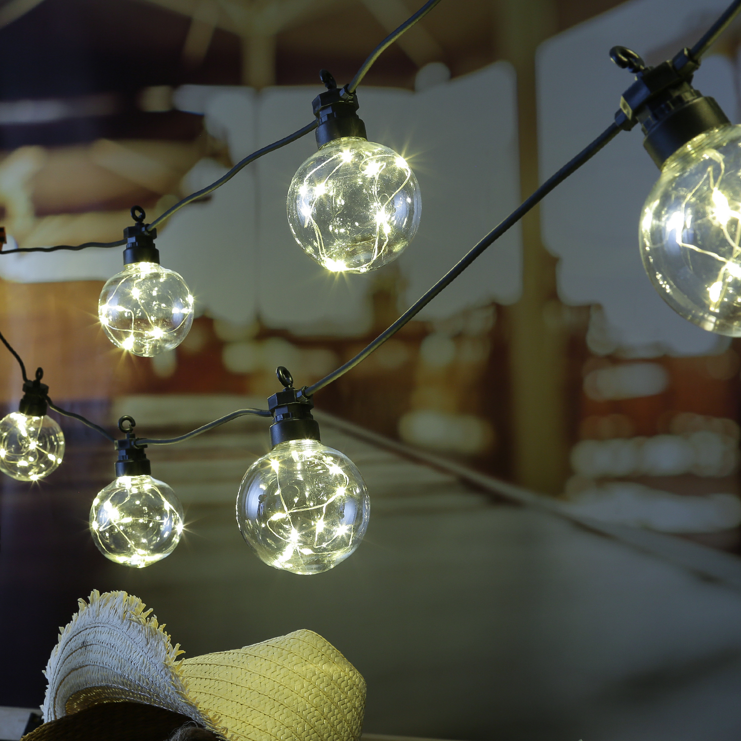 LED Lichterkette CIRCUS - 10 Kugeln, D: 8cm - warmweiße Filament LED - 4,5m - mit Trafo