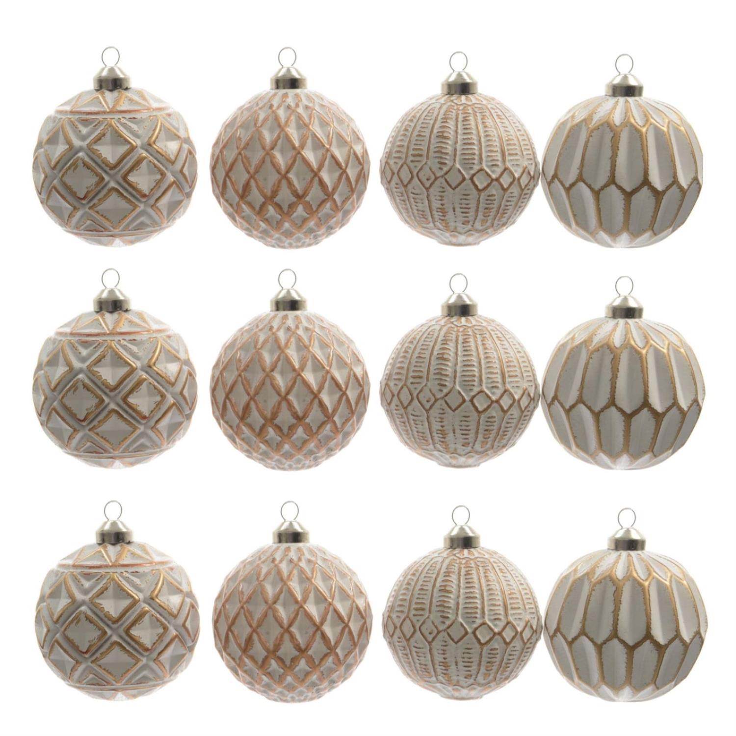 Christbaumkugel - Weihnachtsbaumkugel - Glas - D- 8cm - matt - weiss- gold - 12er Set