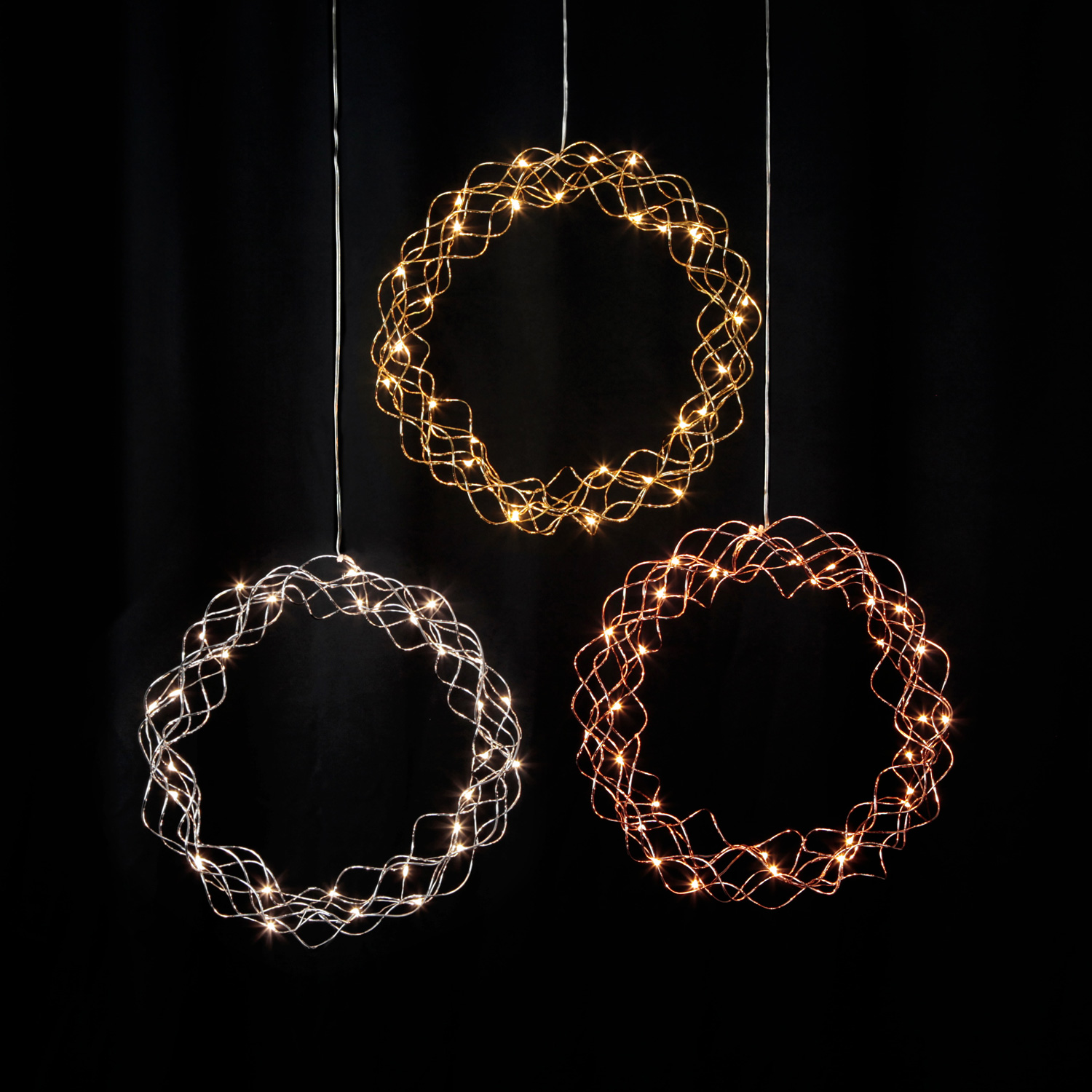 LED-Kranz "Curly" - 30 warmweiße LED - D: 30cm - Material: Metall - gold