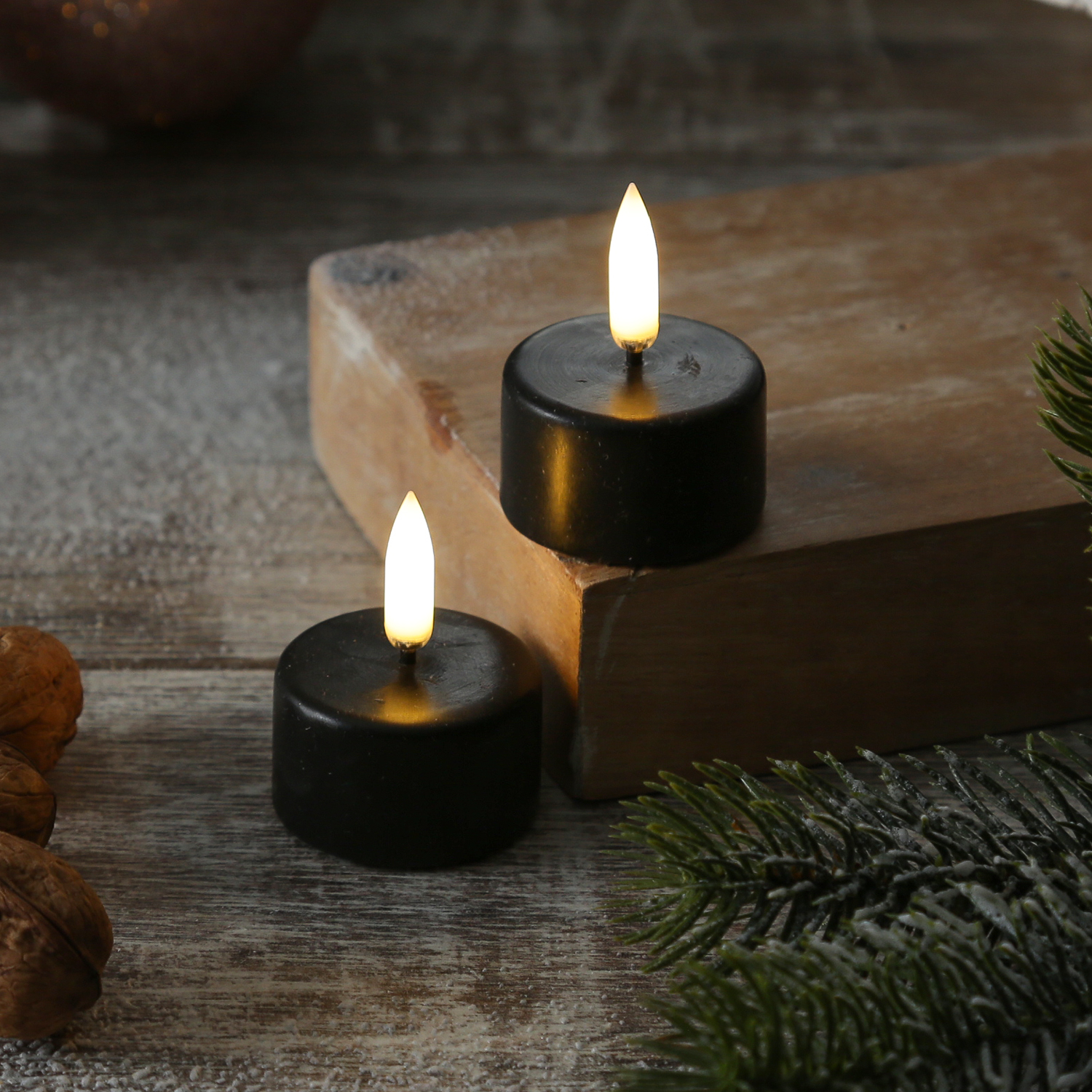 LED Teelichter THEA - D: 4cm - H: 5,3cm - Timer - Batteriebetrieb - schwarz - 2er Set
