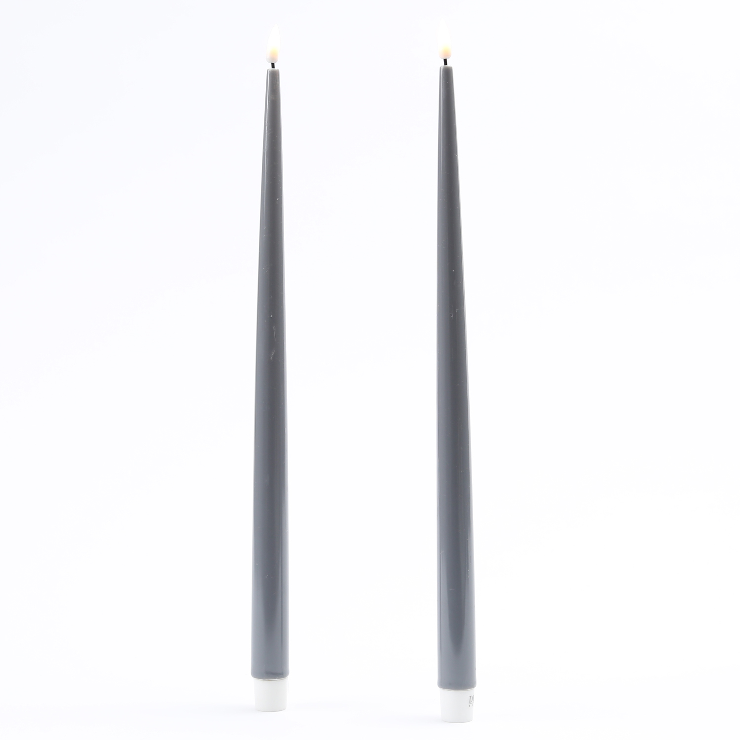 LED Stabkerzen ELLA - Echtwachs - realistische 3D Flamme - H: 38cm - grau - 2 Stück