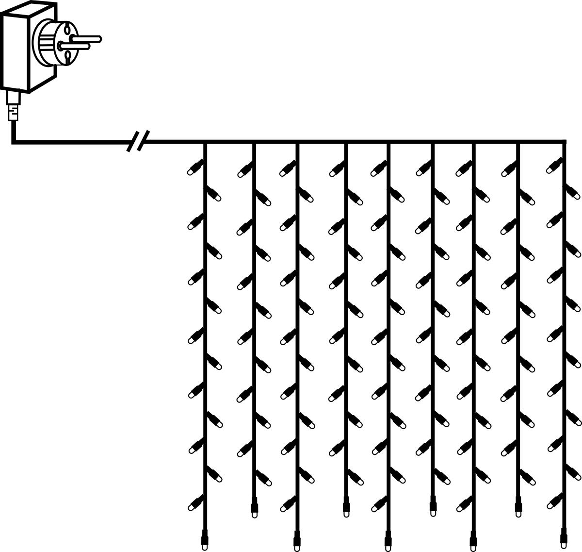 LED-Vorhang | Serie MICROLED 3mm | 1x1m | schwarzes kabel | 100 warmweiße LEDs | Trafo