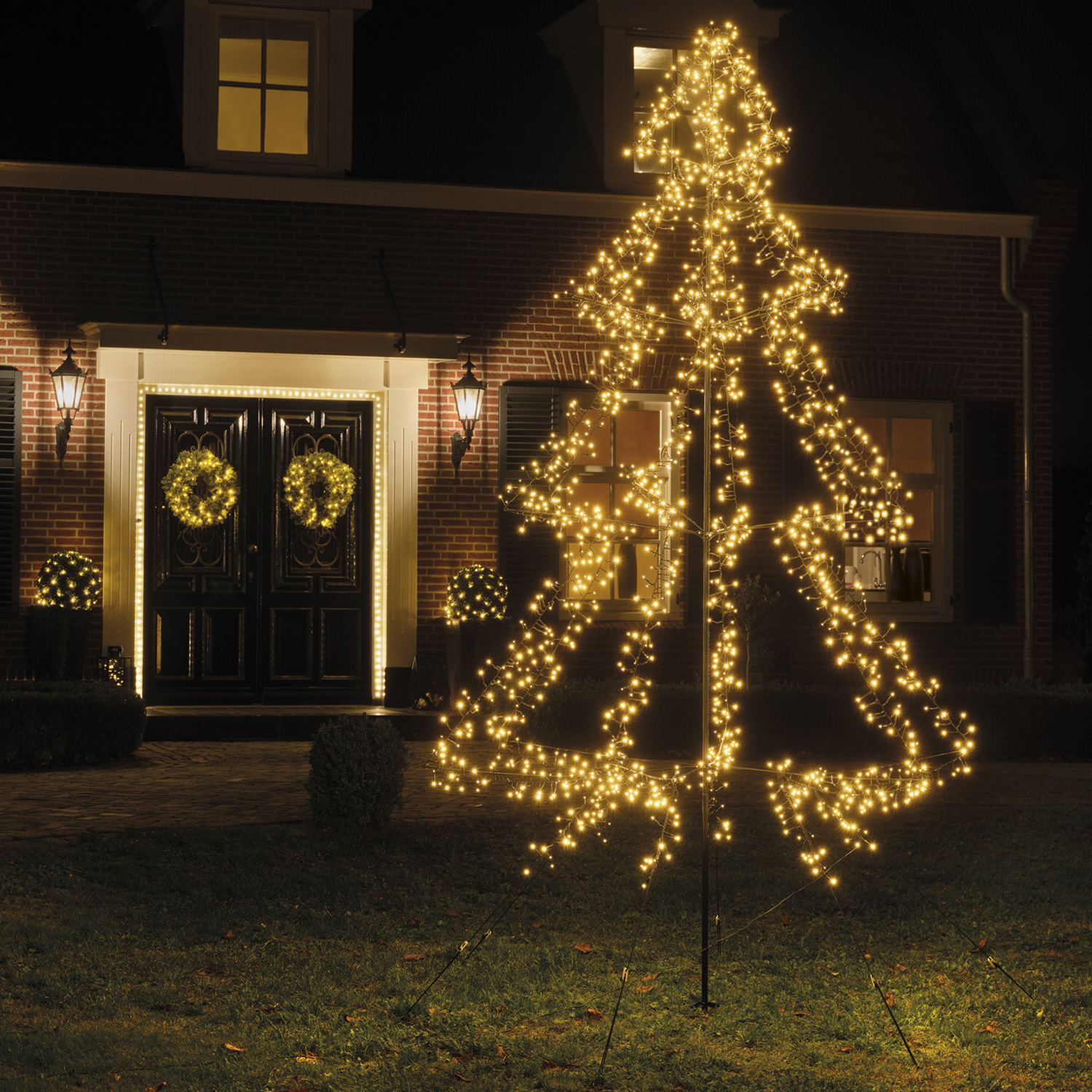 LED Outdoor Weihnachtsbaum - 1800 warmweiss funkelnde LED - H- 3m - Timer - aufklappbar - schwarz
