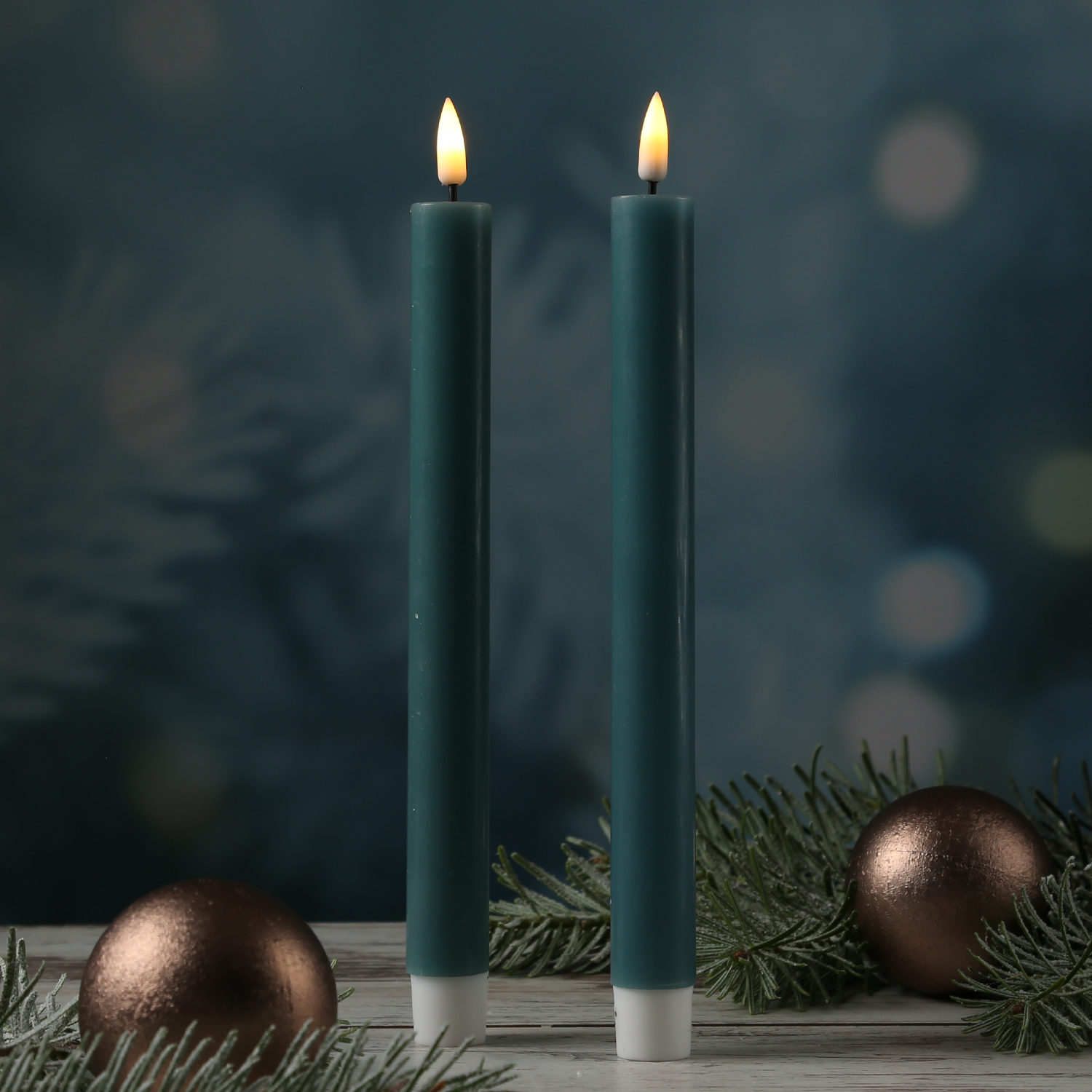 LED Stabkerzen MIA - Echtwachs - realistische 3D Flamme - H: 24cm - jadegrün - 2 Stk