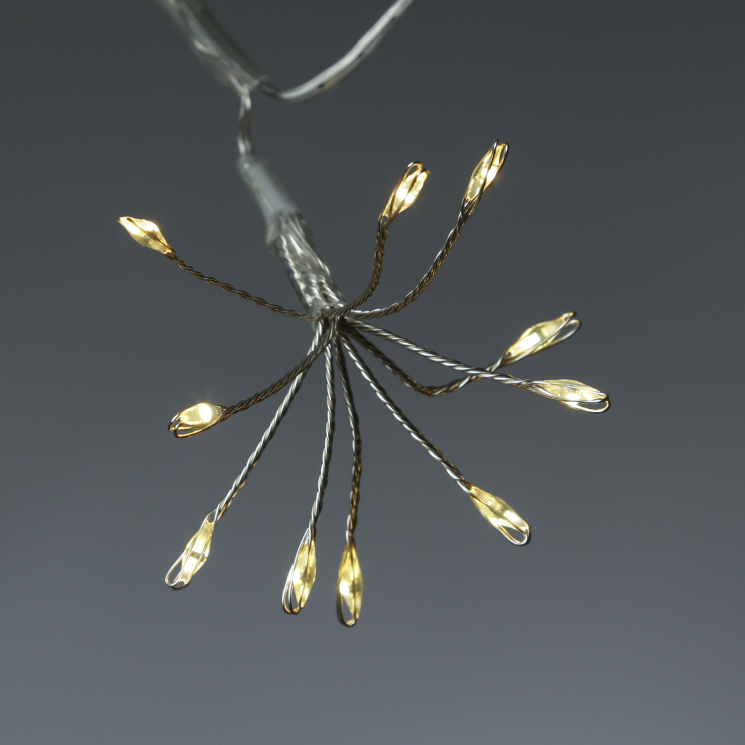 LED Lichterkette Pusteblume - Feuerwerk Blume - 50 Tautropfen LED - 5 Blüten - L:1m - Timer - silber