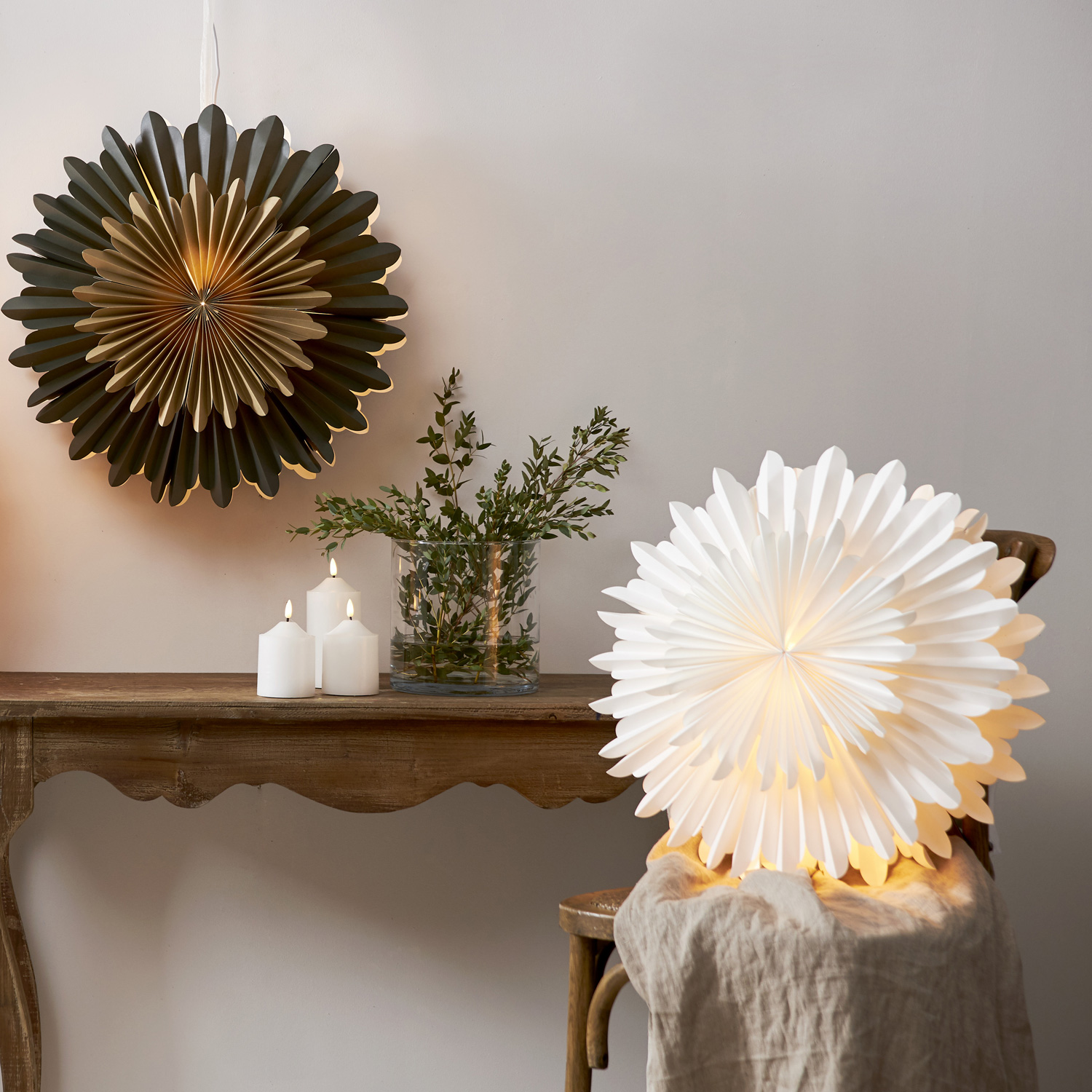 Papierstern Crystal - hängend - D: 50cm - mit Band - Papier mit Dekor - grün