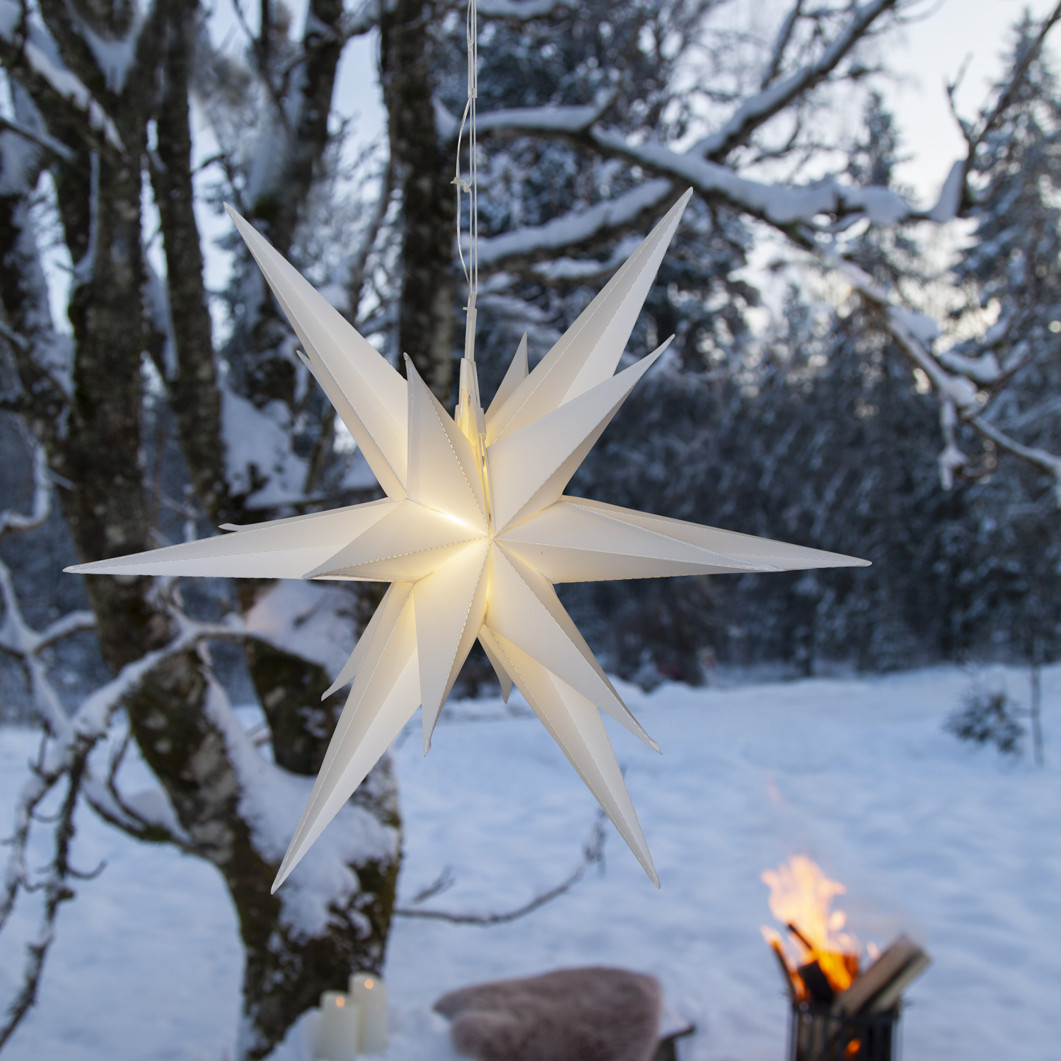 LED Outdoor 3D Stern "Alice" - hängend - 12 warmweiße LED - D: 60cm - Batterie - Timer - weiß