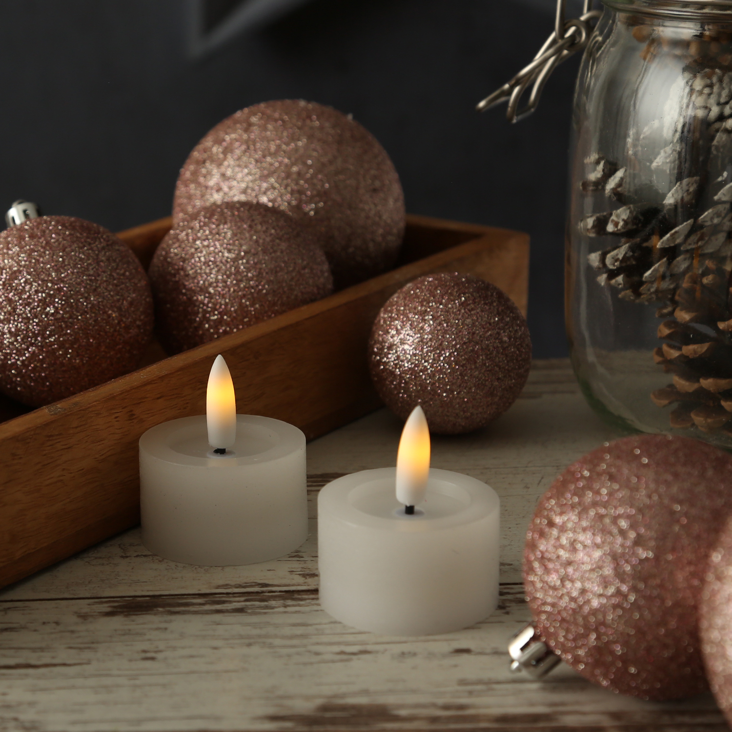 LED Teelichter LINA - Rustik-Optik - Echtwachs - Timer - mit Batterien - D: 4,5cm H: 5cm - 2St.