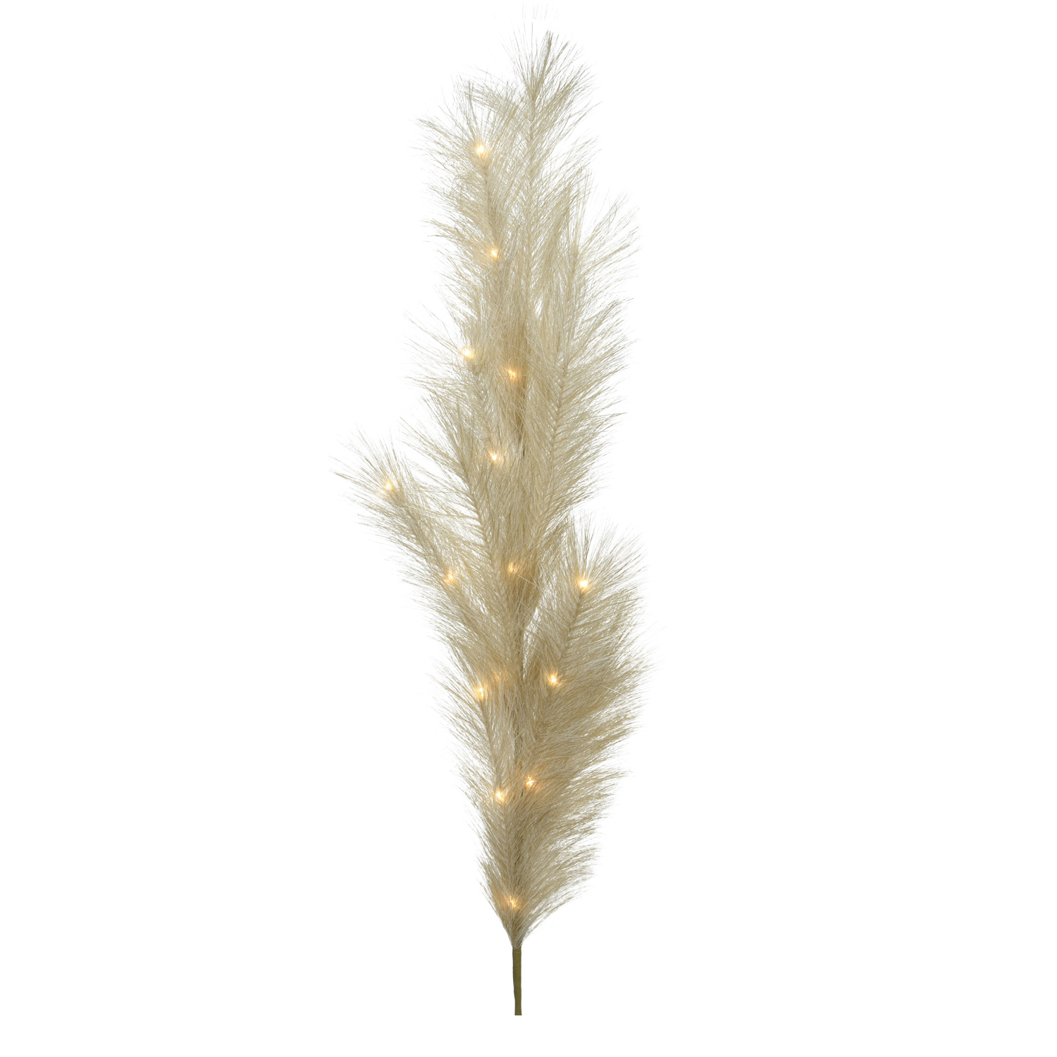 LED Zweig Federbüschel - Pampasgras - 15 warmweiße LED - H: 118cm - Timer - für Innen - khaki