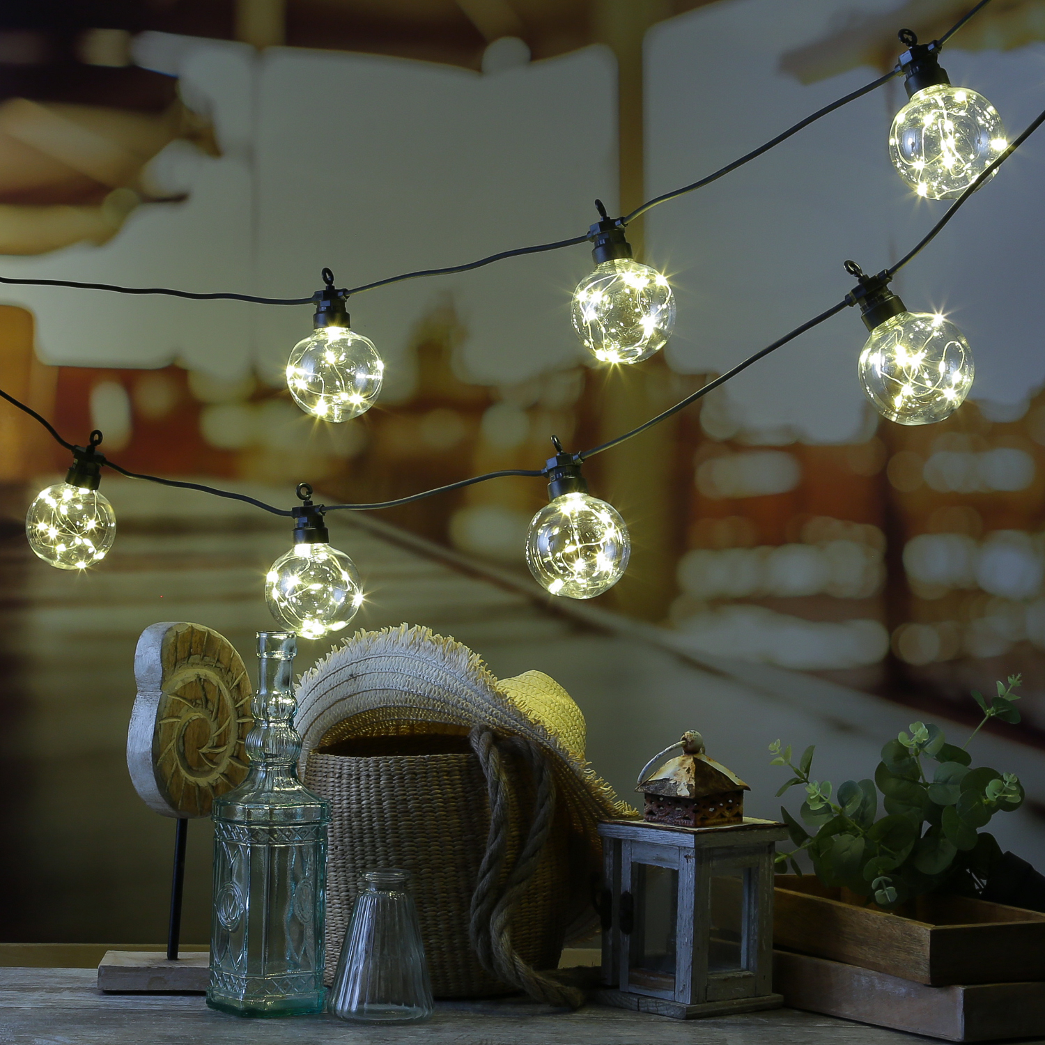 LED Party Lichterkette CIRCUS - 10 Kugeln mit je 10 Micro LED - L: 2,7m - inkl. Trafo - für Außen