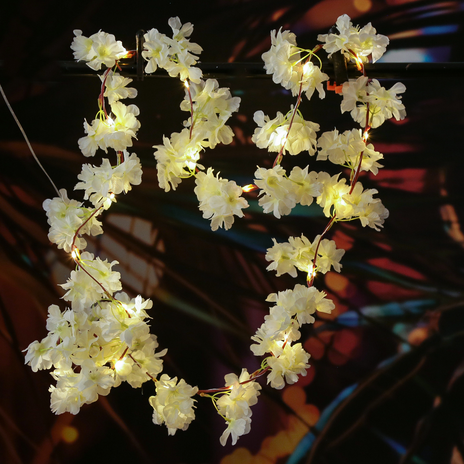 LED Lichterkette Kirschblüten - Blumengirlande - 20 warmweiße LED - Batterie - Timer - L:1,8m - weiß